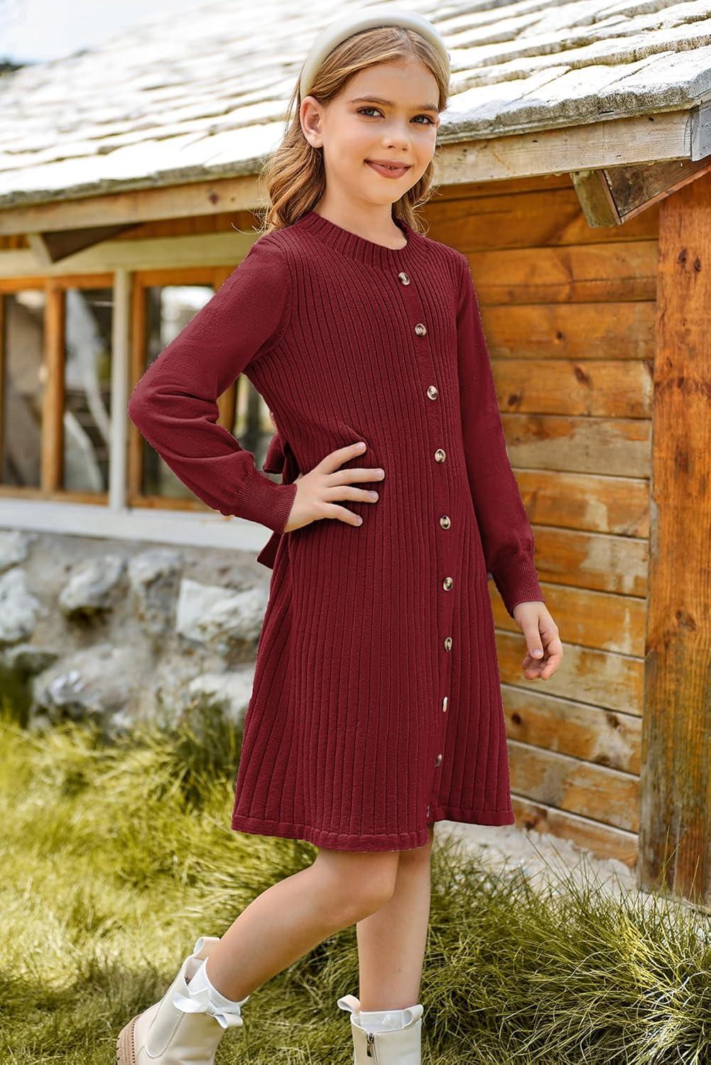 imageGRACE KARIN Girls Fall Sweater Dresses Girl Long Sleeve Winter Dress Kids Knit Casual Formal Dresses Size 614Red