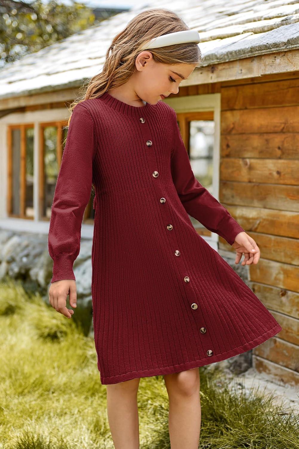 imageGRACE KARIN Girls Fall Sweater Dresses Girl Long Sleeve Winter Dress Kids Knit Casual Formal Dresses Size 614Red