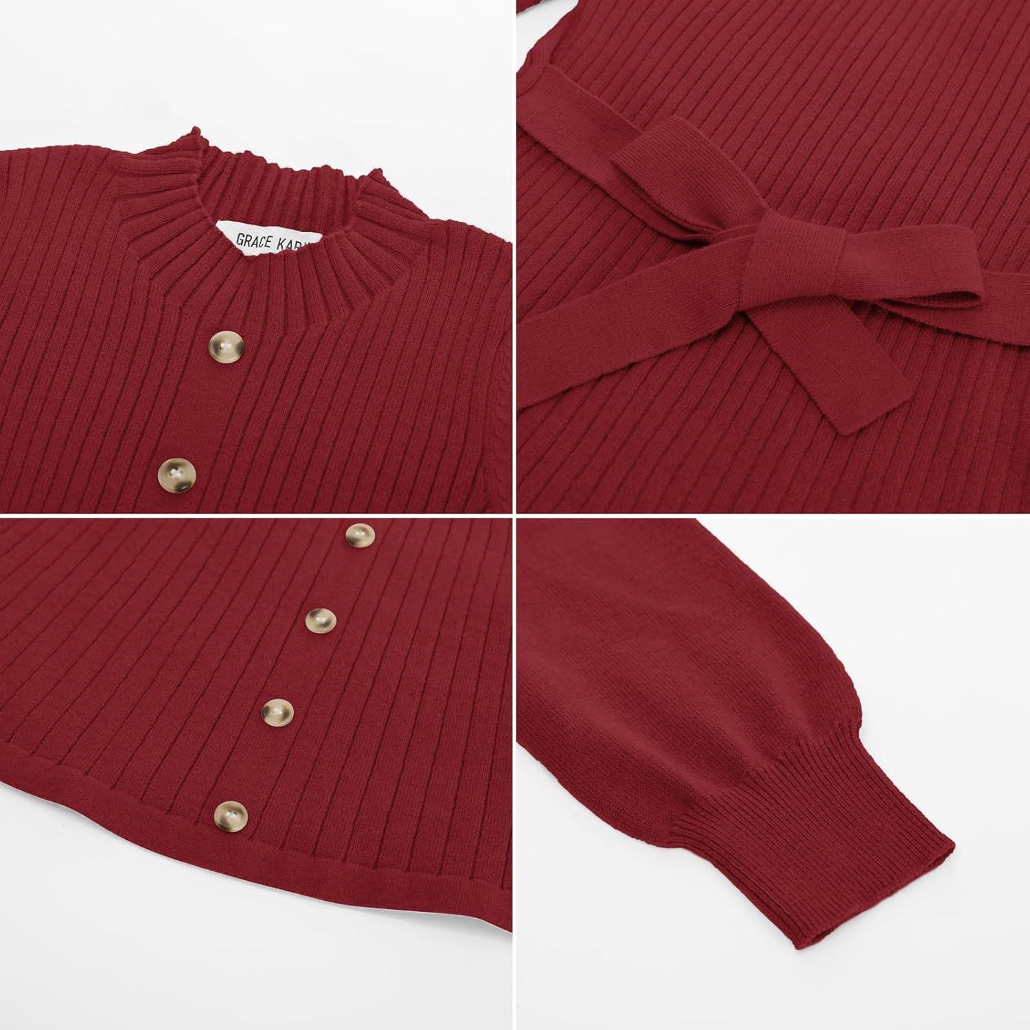 imageGRACE KARIN Girls Fall Sweater Dresses Girl Long Sleeve Winter Dress Kids Knit Casual Formal Dresses Size 614Red