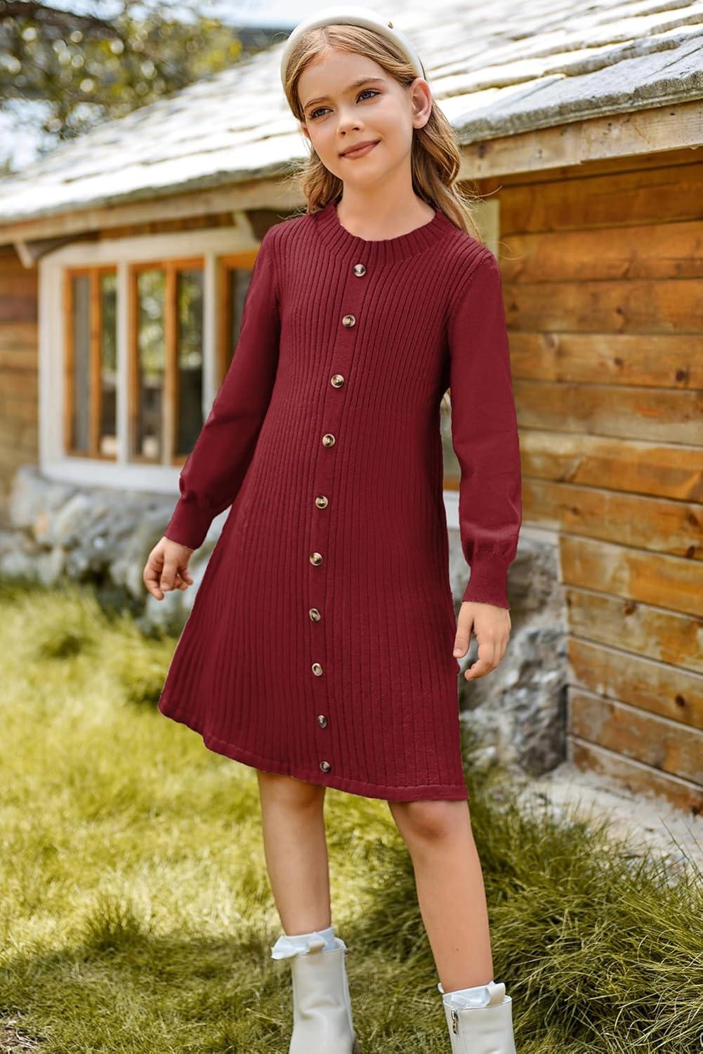 imageGRACE KARIN Girls Fall Sweater Dresses Girl Long Sleeve Winter Dress Kids Knit Casual Formal Dresses Size 614Red