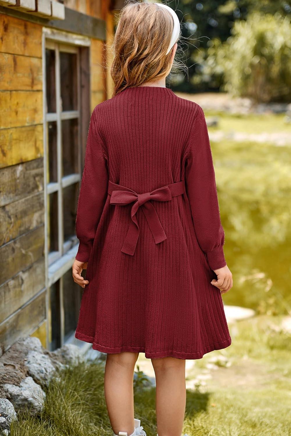 imageGRACE KARIN Girls Fall Sweater Dresses Girl Long Sleeve Winter Dress Kids Knit Casual Formal Dresses Size 614Red