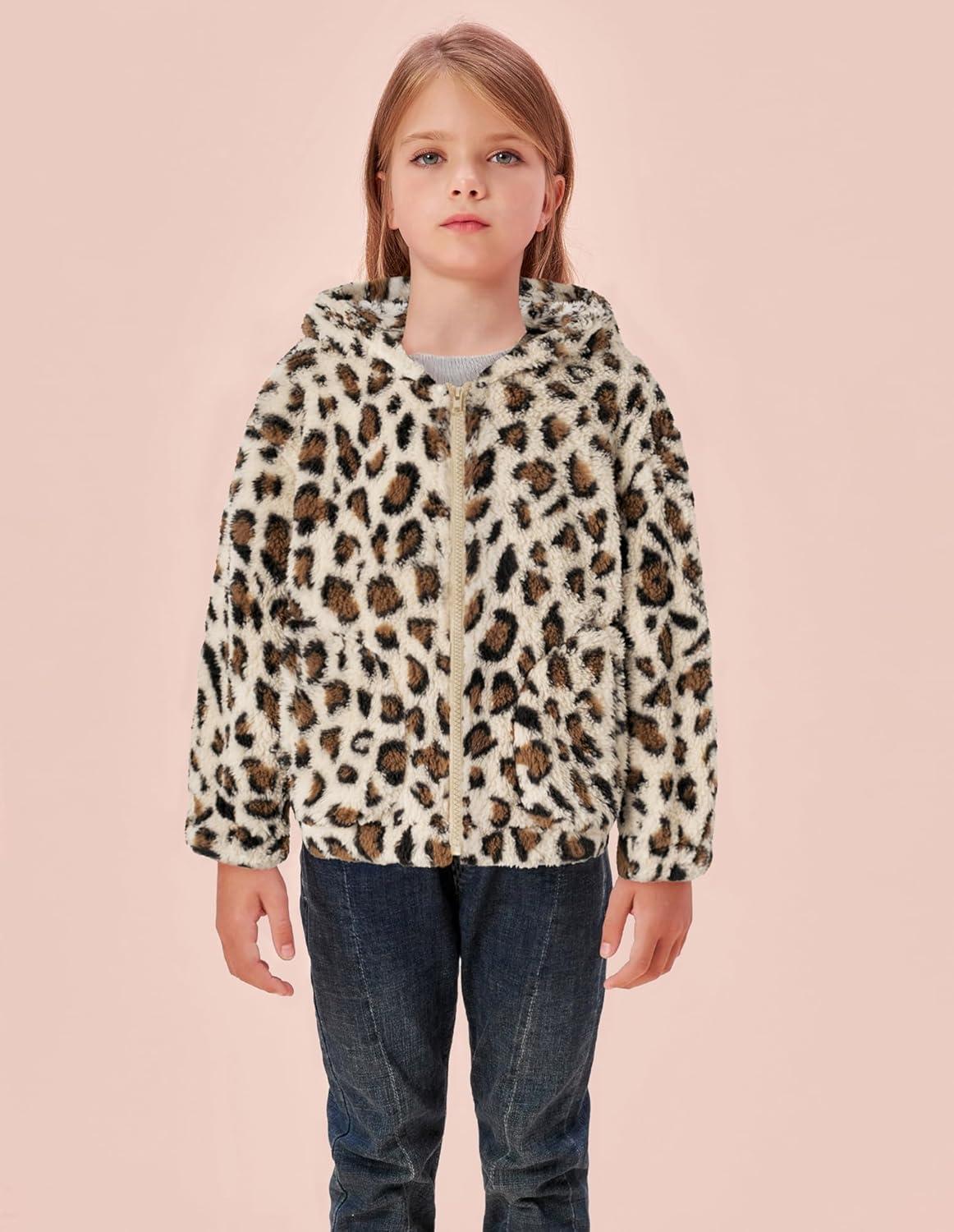 imageGRACE KARIN Girls Fleece Jacket Zip Up Sherpa Coat Kids Fall Hoodie Fuzzy Sweatshirt Size 514Apricot Leopard