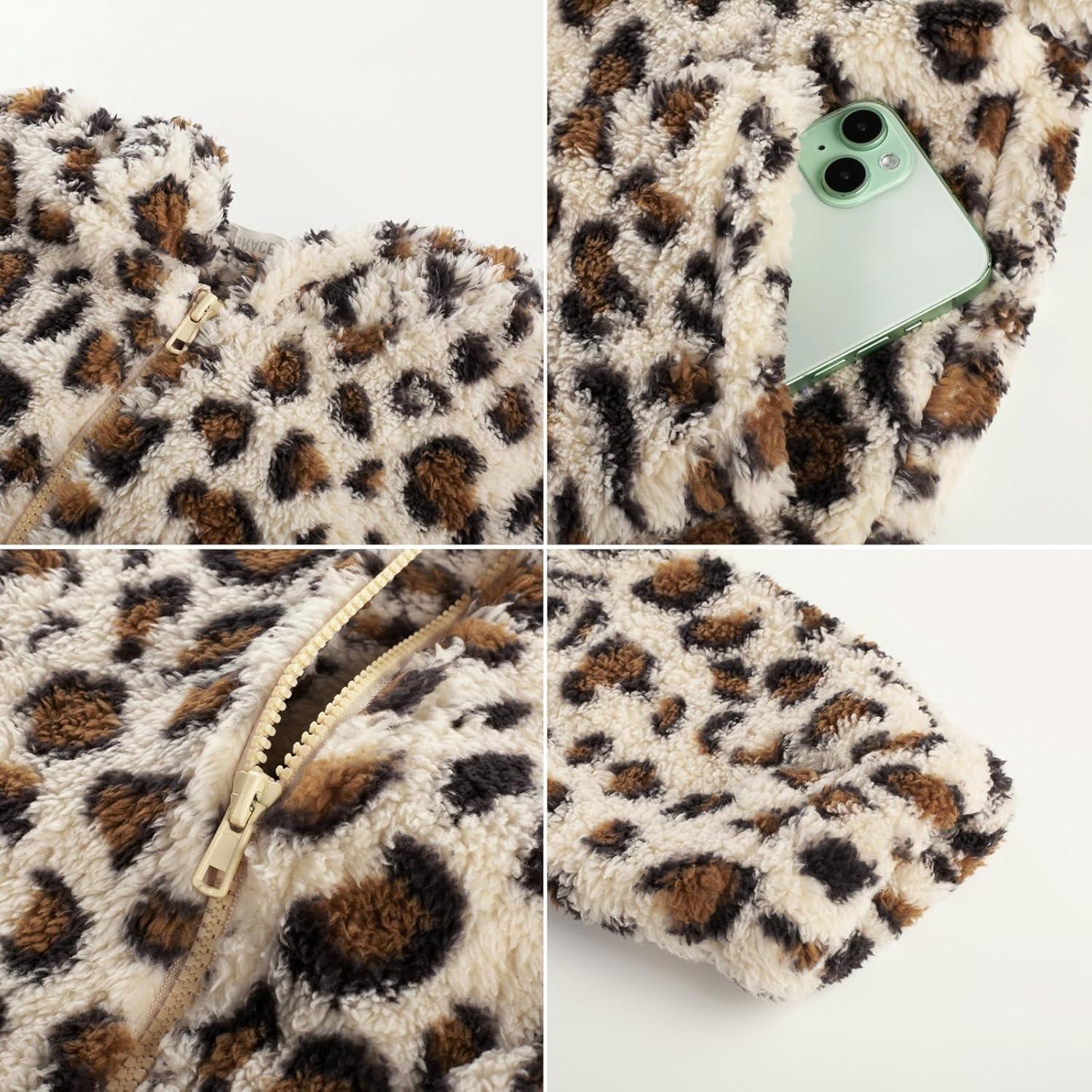 imageGRACE KARIN Girls Fleece Jacket Zip Up Sherpa Coat Kids Fall Hoodie Fuzzy Sweatshirt Size 514Apricot Leopard
