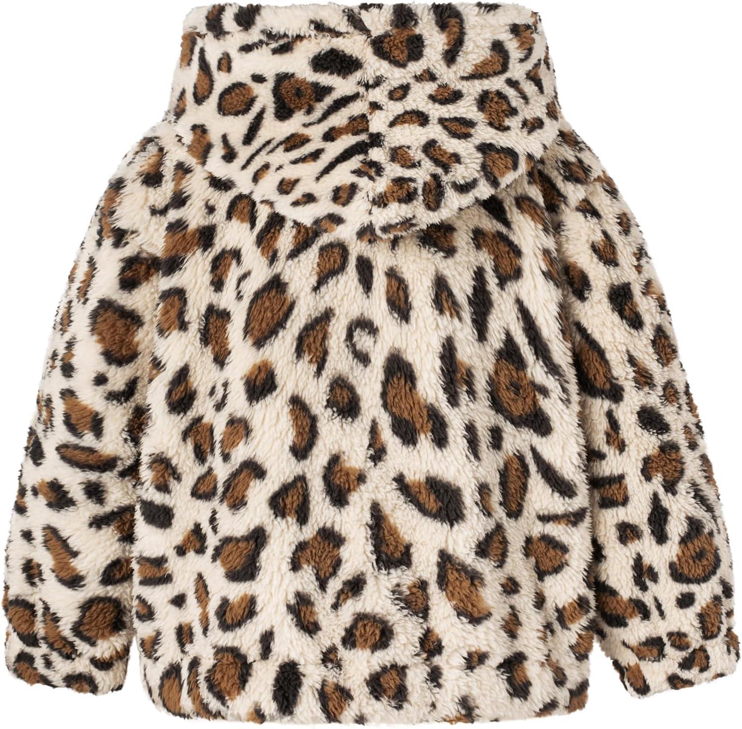 imageGRACE KARIN Girls Fleece Jacket Zip Up Sherpa Coat Kids Fall Hoodie Fuzzy Sweatshirt Size 514Apricot Leopard