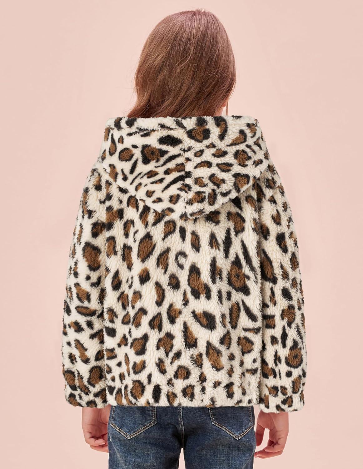 imageGRACE KARIN Girls Fleece Jacket Zip Up Sherpa Coat Kids Fall Hoodie Fuzzy Sweatshirt Size 514Apricot Leopard