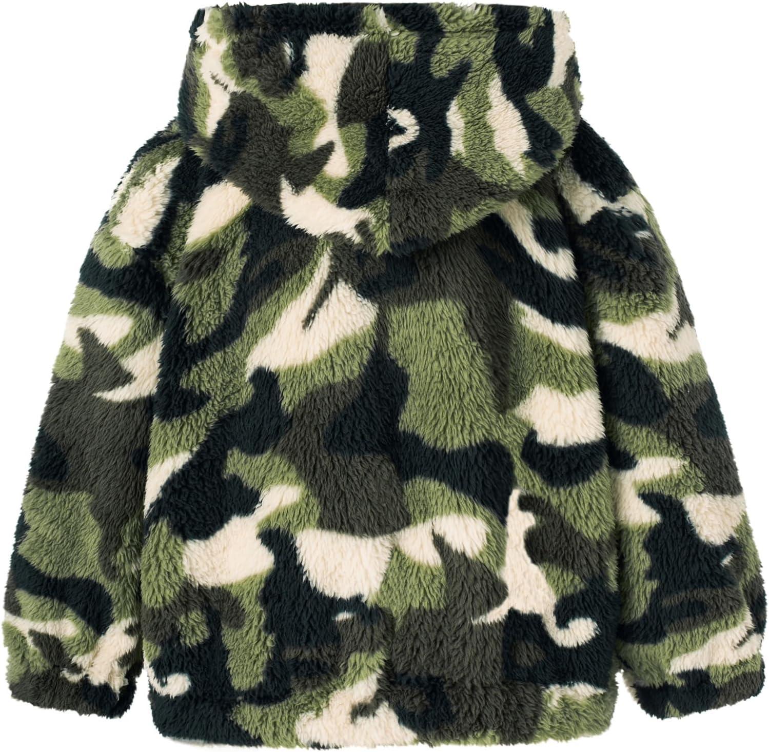imageGRACE KARIN Girls Fleece Jacket Zip Up Sherpa Coat Kids Fall Hoodie Fuzzy Sweatshirt Size 514Army Green Camouflage