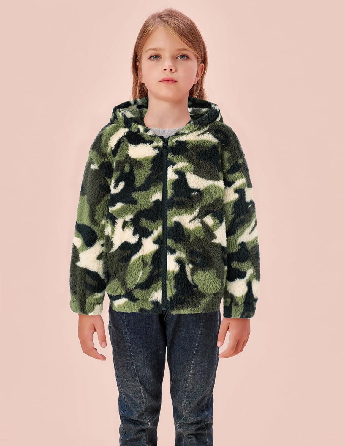 imageGRACE KARIN Girls Fleece Jacket Zip Up Sherpa Coat Kids Fall Hoodie Fuzzy Sweatshirt Size 514Army Green Camouflage