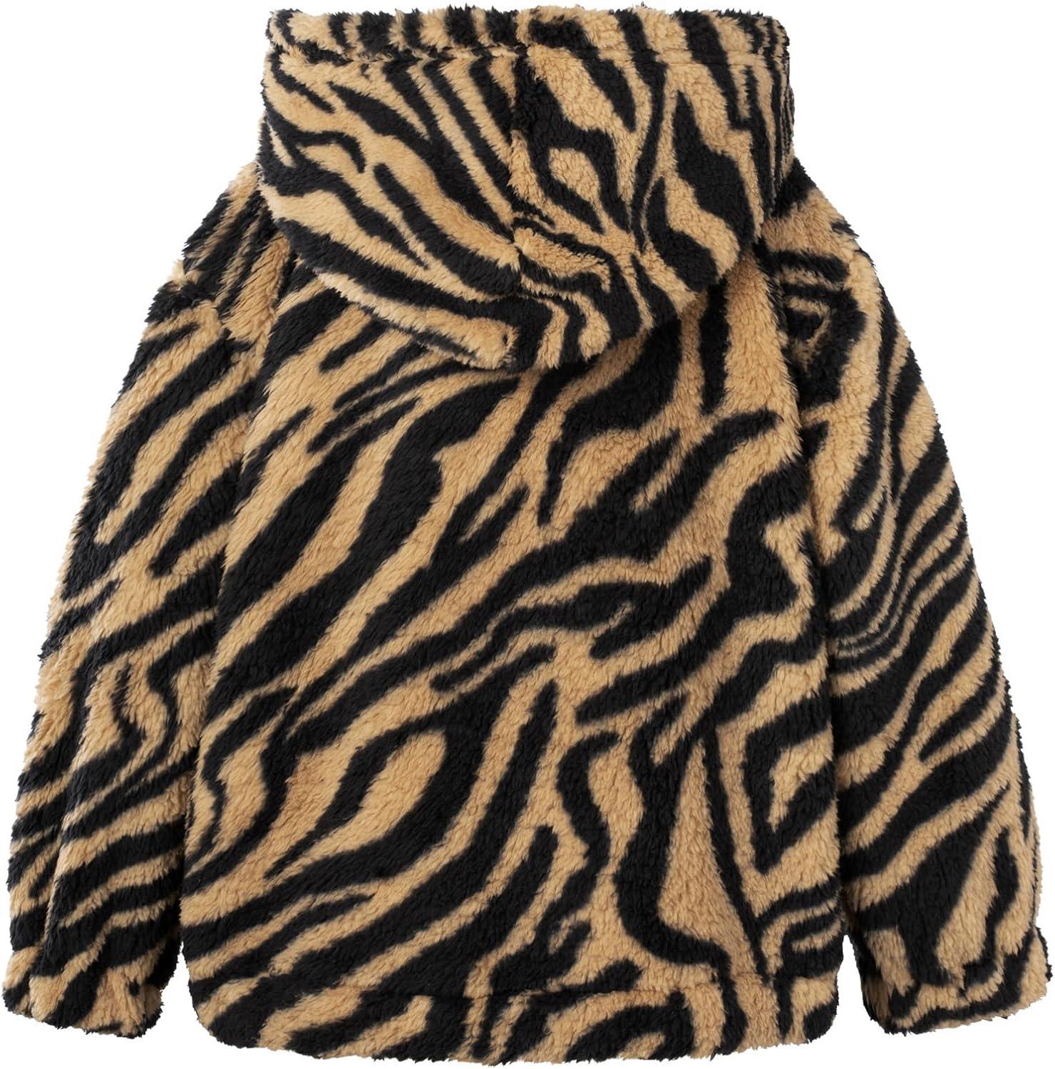 imageGRACE KARIN Girls Fleece Jacket Zip Up Sherpa Coat Kids Fall Hoodie Fuzzy Sweatshirt Size 514Brown Zebra Print