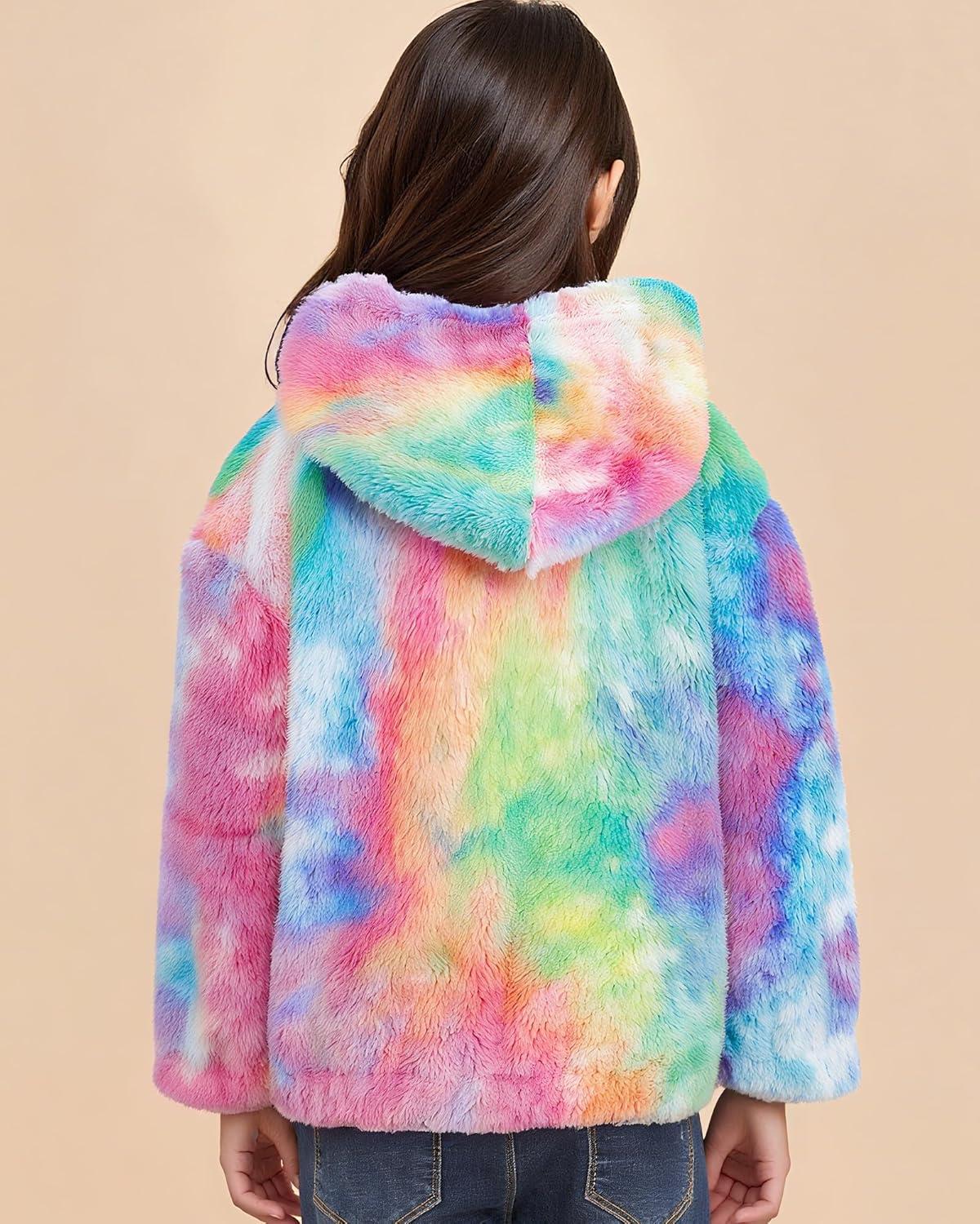 imageGRACE KARIN Girls Fleece Jacket Zip Up Sherpa Coat Kids Fall Hoodie Fuzzy Sweatshirt Size 514Colorful Tiedye