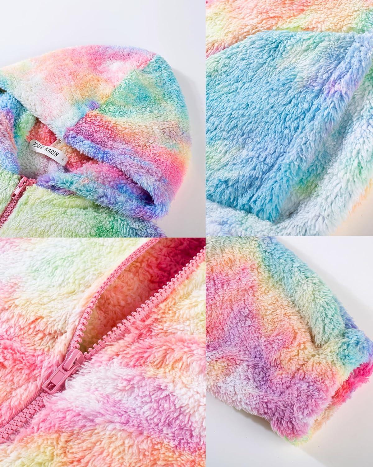 imageGRACE KARIN Girls Fleece Jacket Zip Up Sherpa Coat Kids Fall Hoodie Fuzzy Sweatshirt Size 514Colorful Tiedye