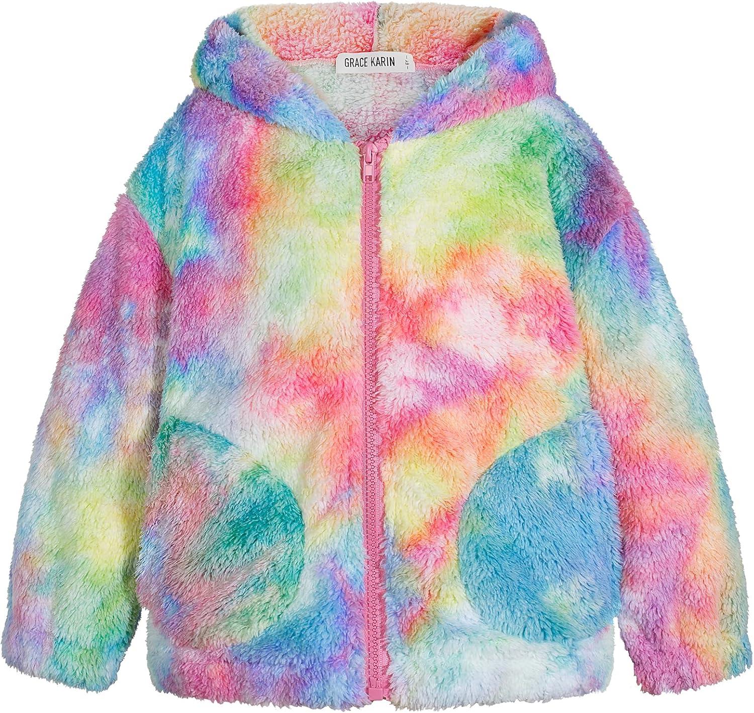 imageGRACE KARIN Girls Fleece Jacket Zip Up Sherpa Coat Kids Fall Hoodie Fuzzy Sweatshirt Size 514Colorful Tiedye