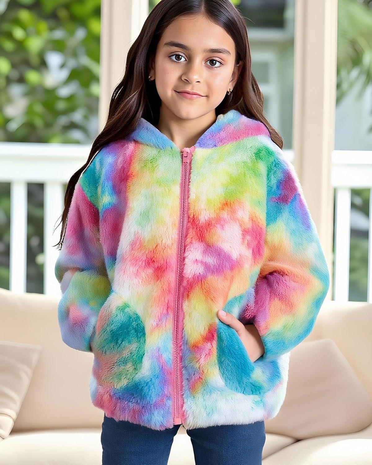 imageGRACE KARIN Girls Fleece Jacket Zip Up Sherpa Coat Kids Fall Hoodie Fuzzy Sweatshirt Size 514Colorful Tiedye