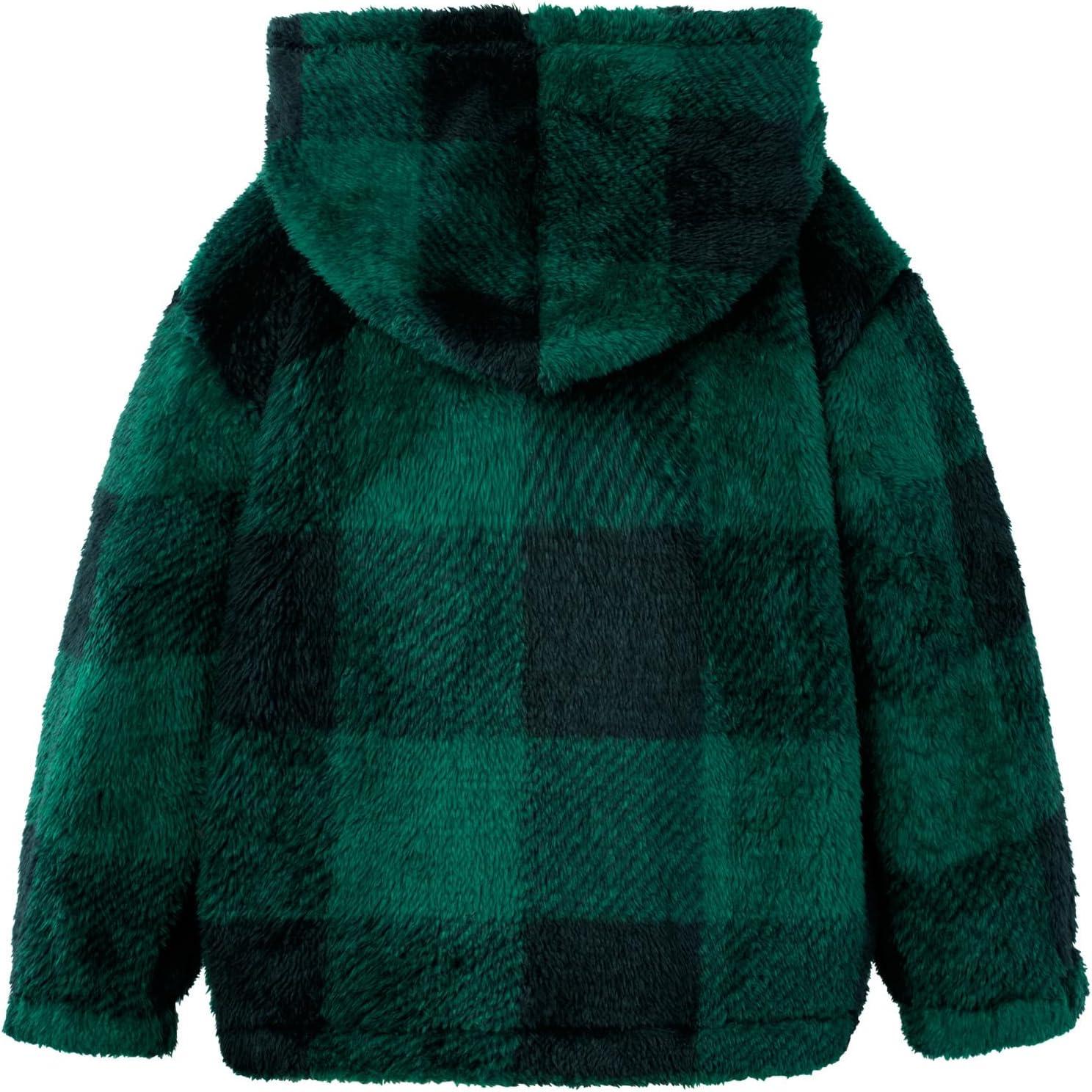 imageGRACE KARIN Girls Fleece Jacket Zip Up Sherpa Coat Kids Fall Hoodie Fuzzy Sweatshirt Size 514Green Plaid