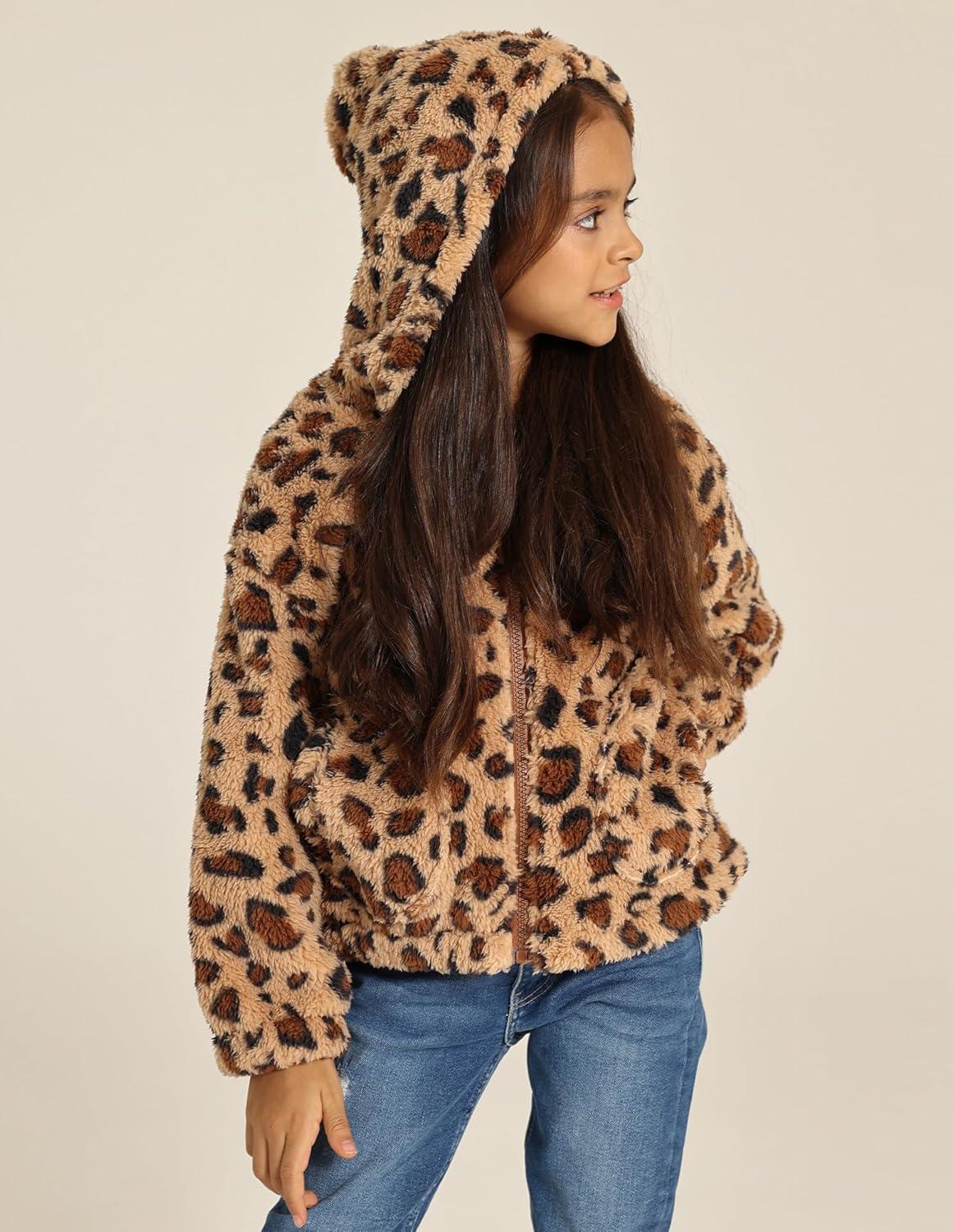 imageGRACE KARIN Girls Fleece Jacket Zip Up Sherpa Coat Kids Fall Hoodie Fuzzy Sweatshirt Size 514Leopard