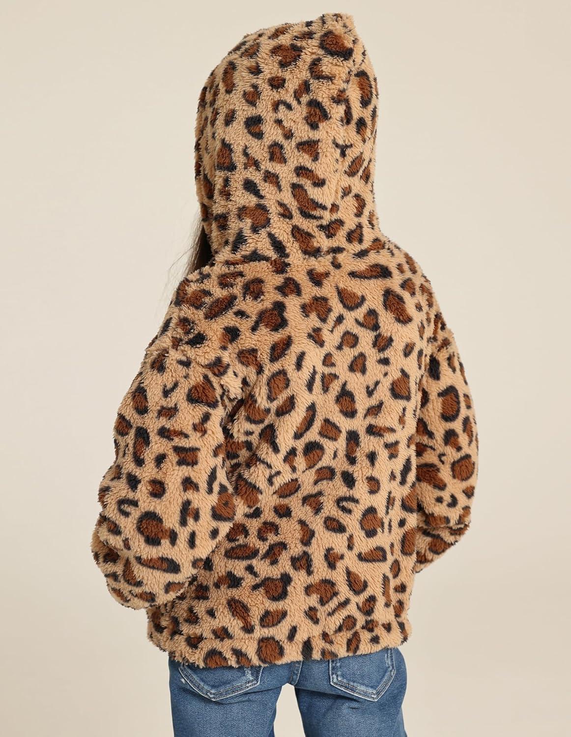 imageGRACE KARIN Girls Fleece Jacket Zip Up Sherpa Coat Kids Fall Hoodie Fuzzy Sweatshirt Size 514Leopard