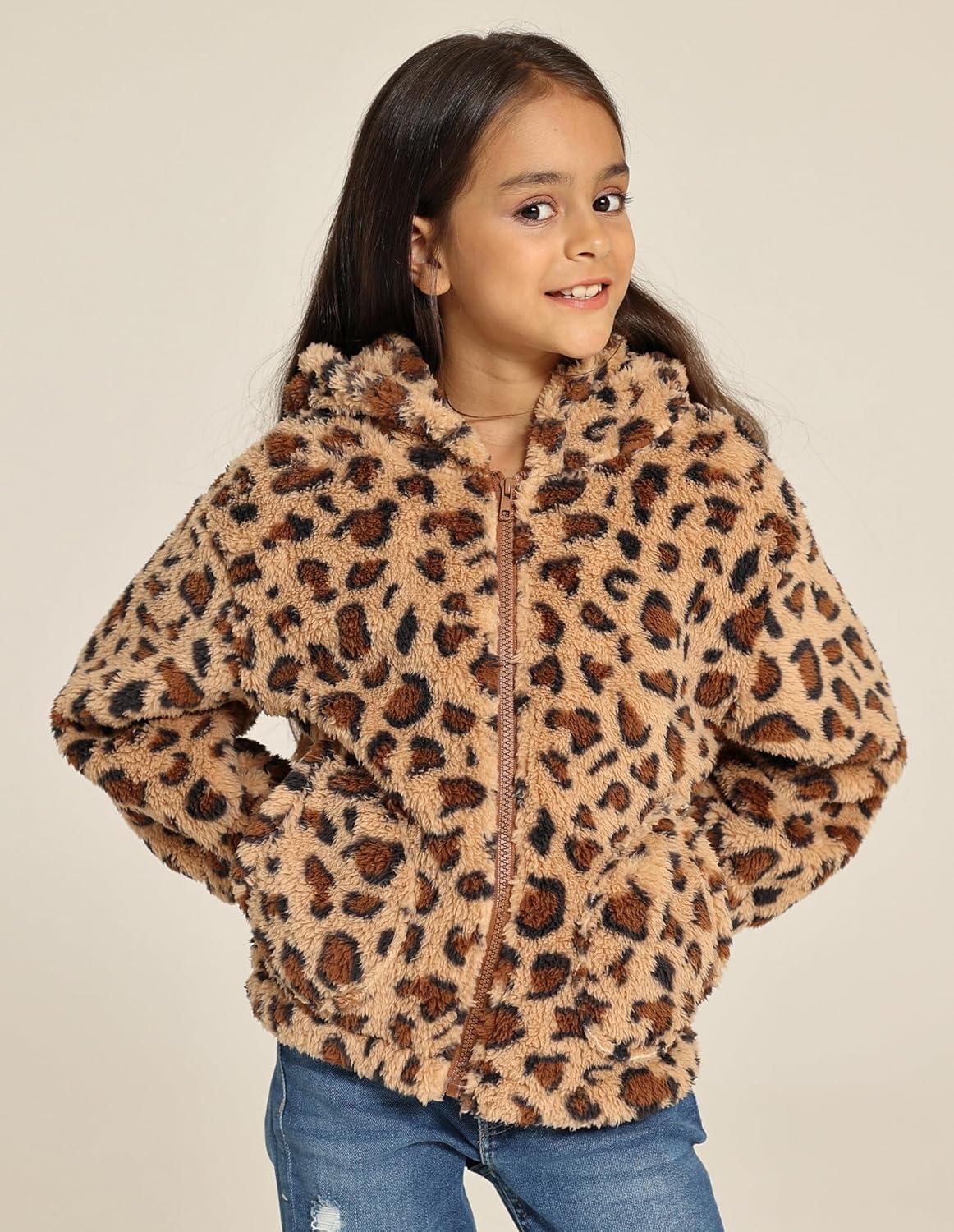 imageGRACE KARIN Girls Fleece Jacket Zip Up Sherpa Coat Kids Fall Hoodie Fuzzy Sweatshirt Size 514Leopard