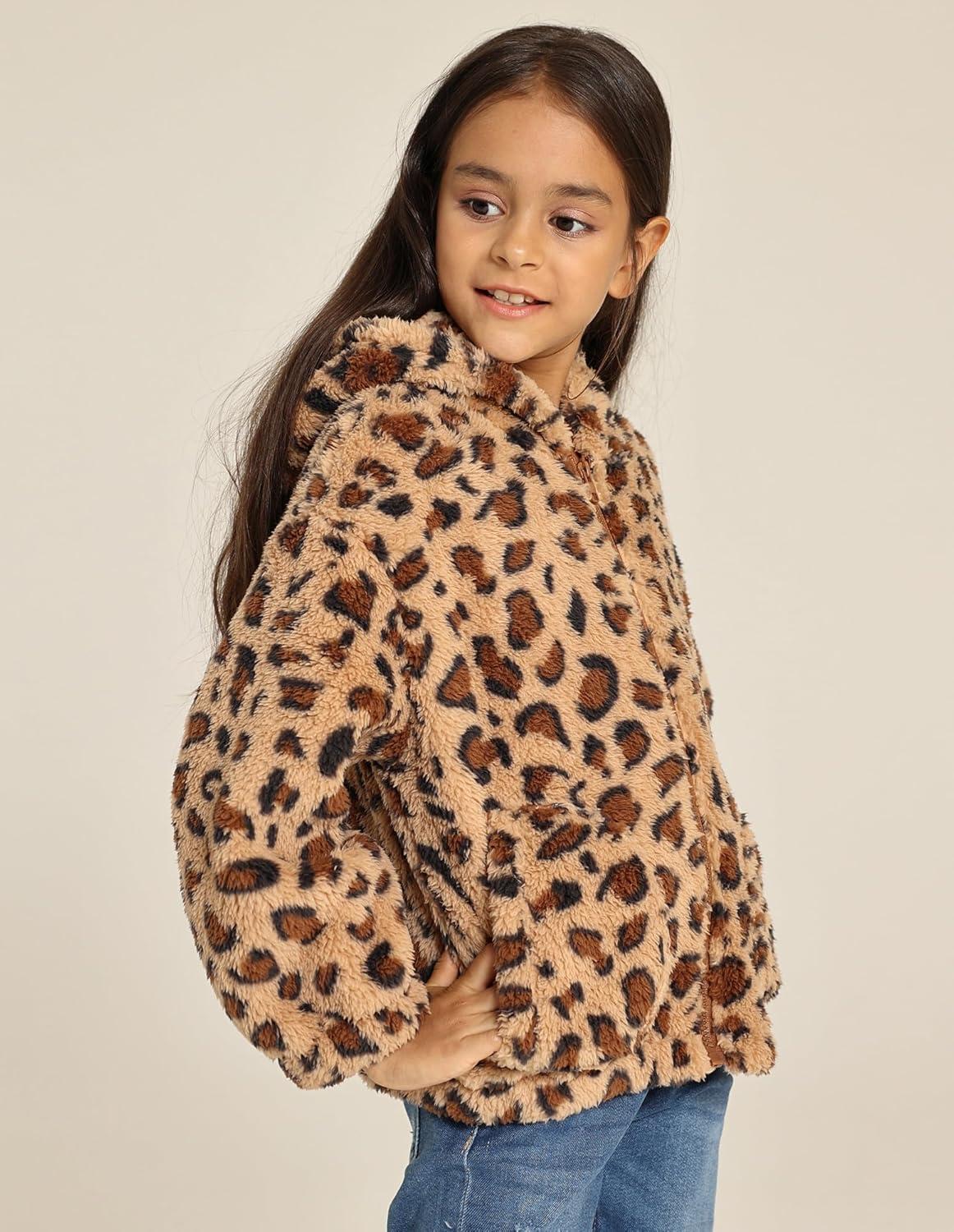 imageGRACE KARIN Girls Fleece Jacket Zip Up Sherpa Coat Kids Fall Hoodie Fuzzy Sweatshirt Size 514Leopard