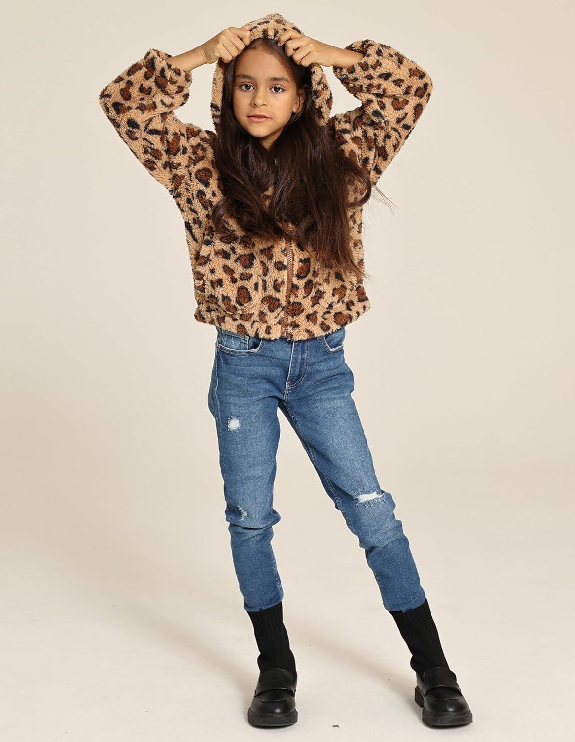 imageGRACE KARIN Girls Fleece Jacket Zip Up Sherpa Coat Kids Fall Hoodie Fuzzy Sweatshirt Size 514Leopard
