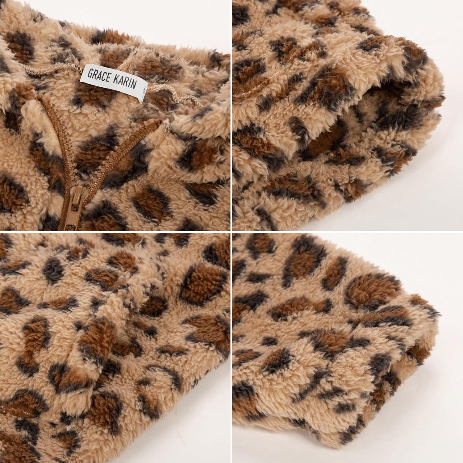 imageGRACE KARIN Girls Fleece Jacket Zip Up Sherpa Coat Kids Fall Hoodie Fuzzy Sweatshirt Size 514Leopard