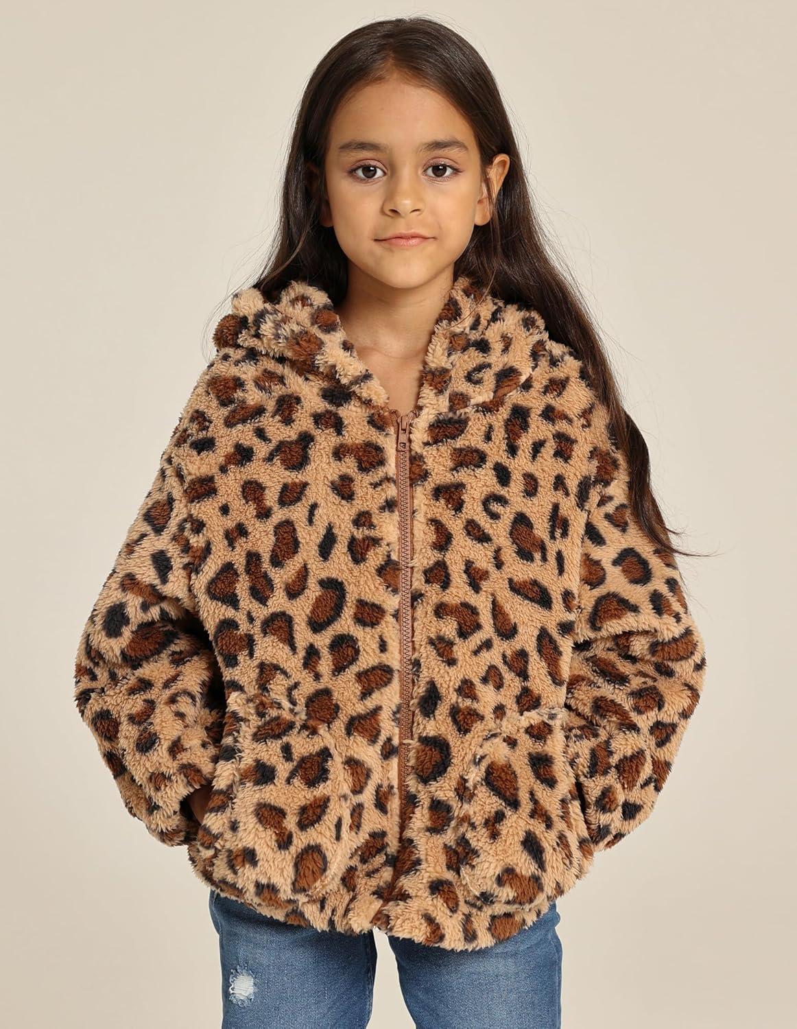imageGRACE KARIN Girls Fleece Jacket Zip Up Sherpa Coat Kids Fall Hoodie Fuzzy Sweatshirt Size 514Leopard