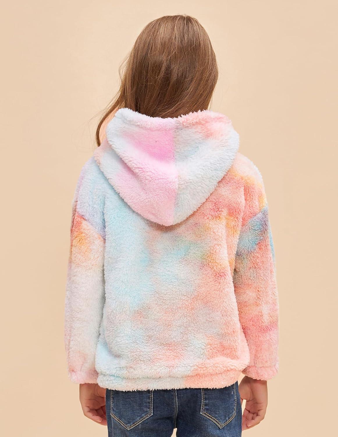 imageGRACE KARIN Girls Fleece Jacket Zip Up Sherpa Coat Kids Fall Hoodie Fuzzy Sweatshirt Size 514Orange Tiedye