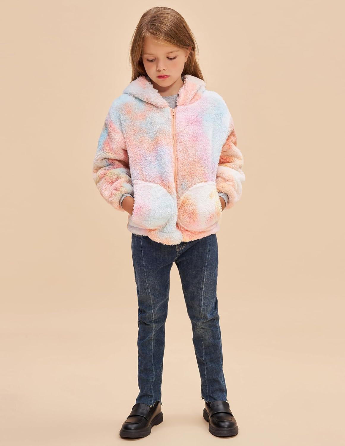 imageGRACE KARIN Girls Fleece Jacket Zip Up Sherpa Coat Kids Fall Hoodie Fuzzy Sweatshirt Size 514Orange Tiedye