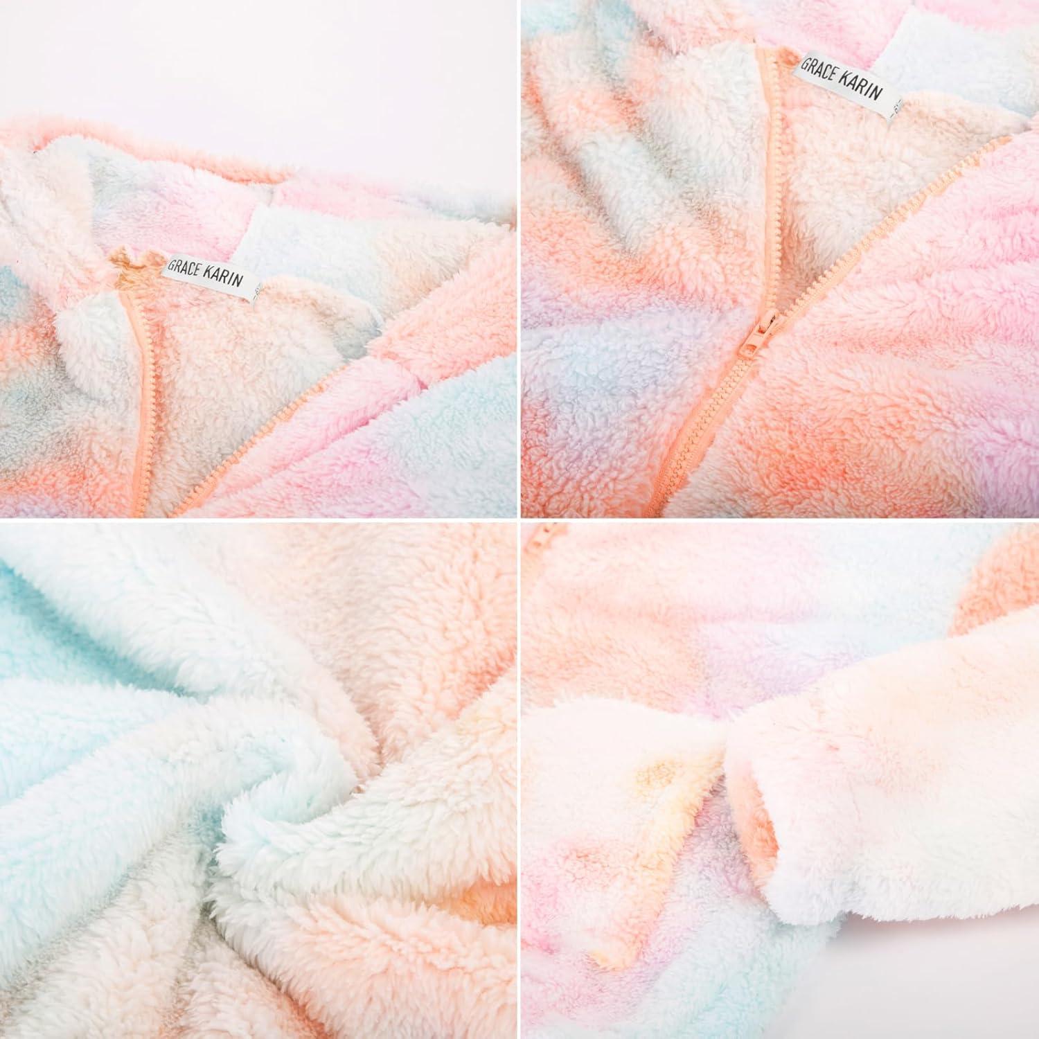 imageGRACE KARIN Girls Fleece Jacket Zip Up Sherpa Coat Kids Fall Hoodie Fuzzy Sweatshirt Size 514Orange Tiedye