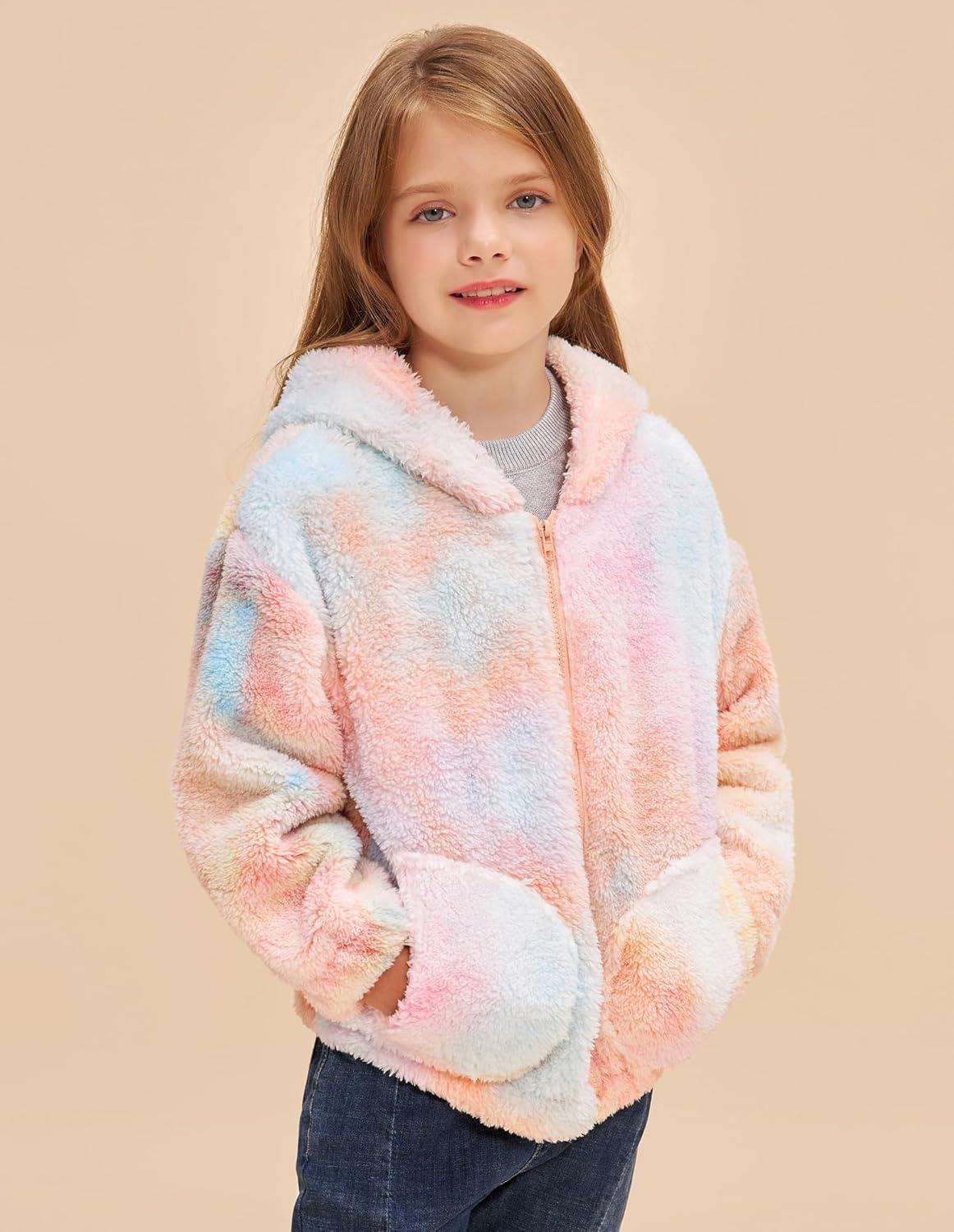imageGRACE KARIN Girls Fleece Jacket Zip Up Sherpa Coat Kids Fall Hoodie Fuzzy Sweatshirt Size 514Orange Tiedye