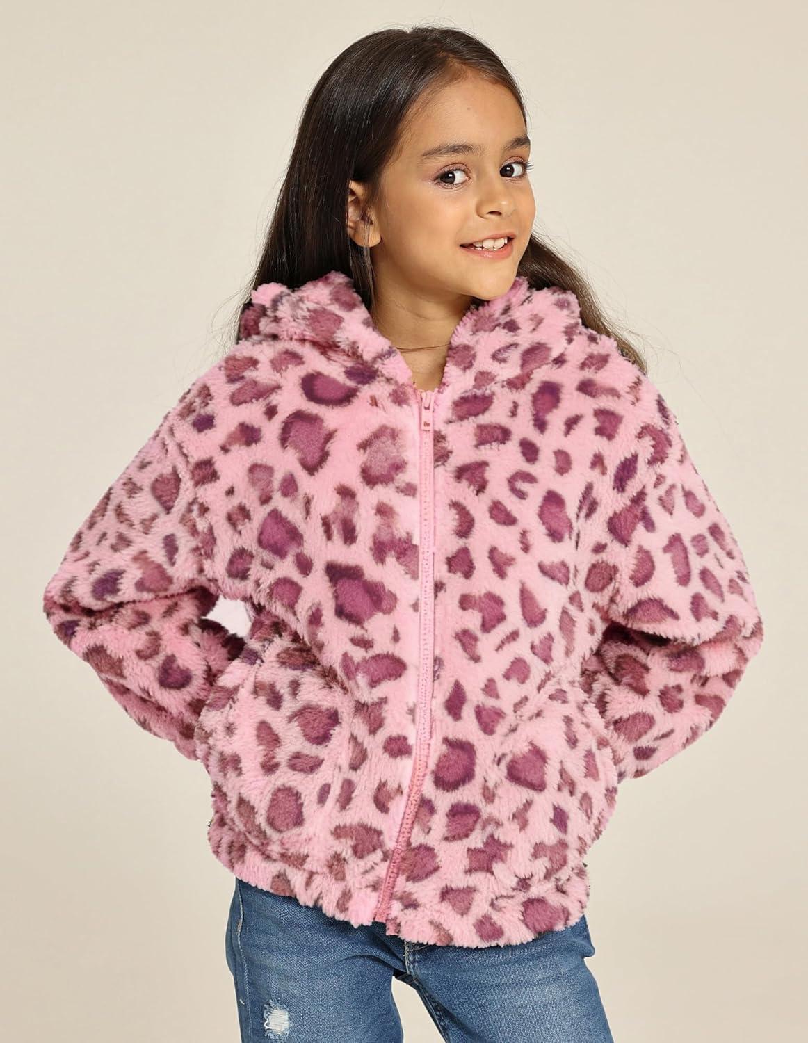 imageGRACE KARIN Girls Fleece Jacket Zip Up Sherpa Coat Kids Fall Hoodie Fuzzy Sweatshirt Size 514Pink Leopard
