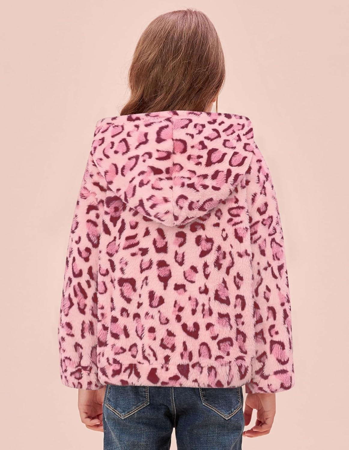 imageGRACE KARIN Girls Fleece Jacket Zip Up Sherpa Coat Kids Fall Hoodie Fuzzy Sweatshirt Size 514Pink Leopard