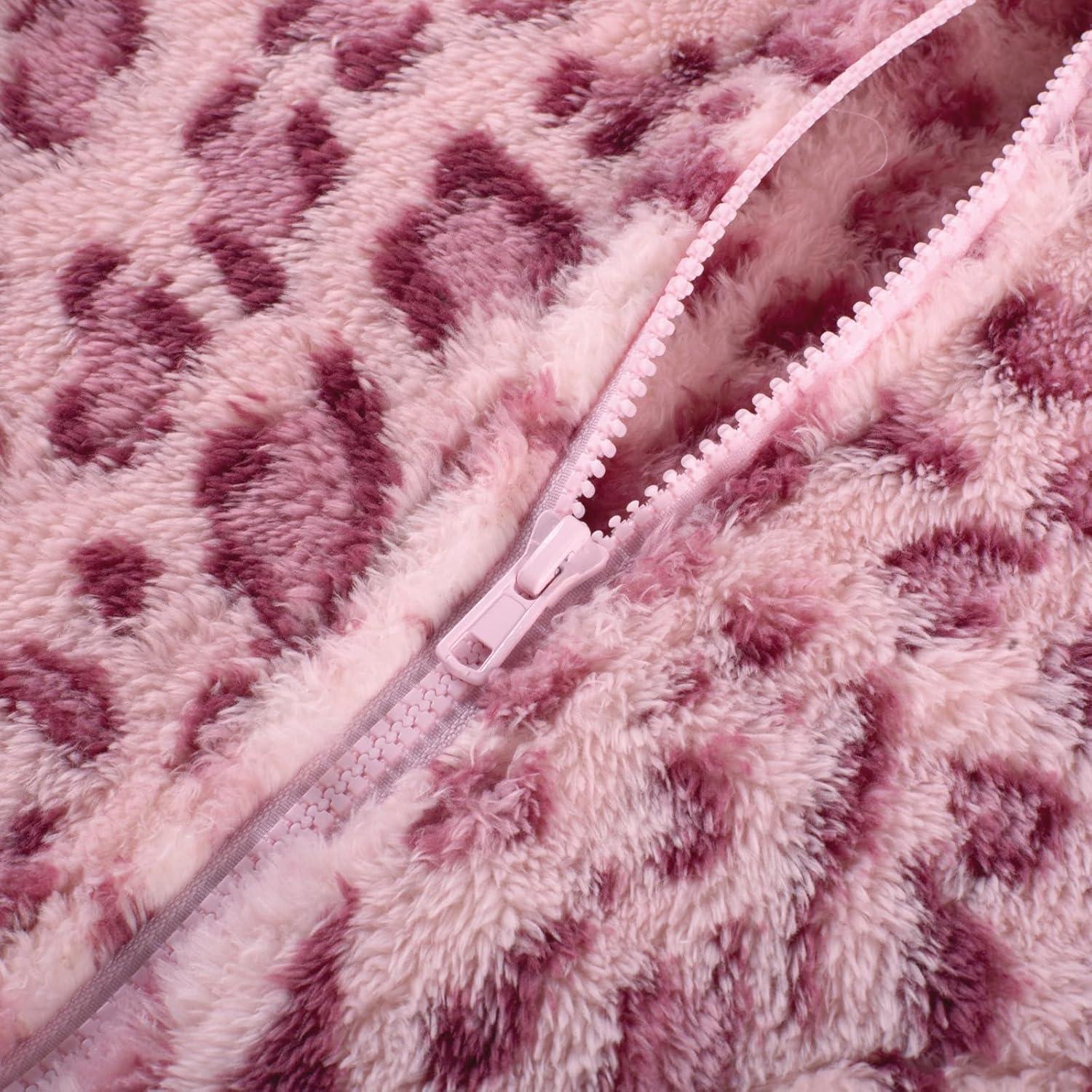 imageGRACE KARIN Girls Fleece Jacket Zip Up Sherpa Coat Kids Fall Hoodie Fuzzy Sweatshirt Size 514Pink Leopard