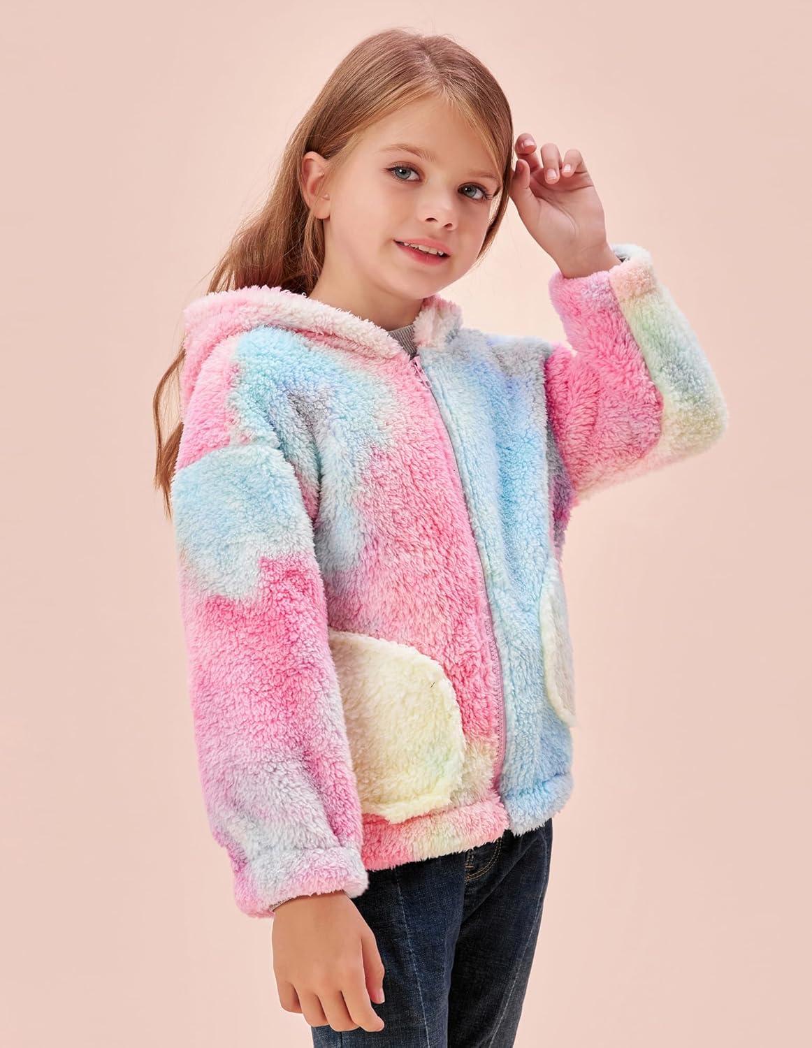 imageGRACE KARIN Girls Fleece Jacket Zip Up Sherpa Coat Kids Fall Hoodie Fuzzy Sweatshirt Size 514Pink Tiedye