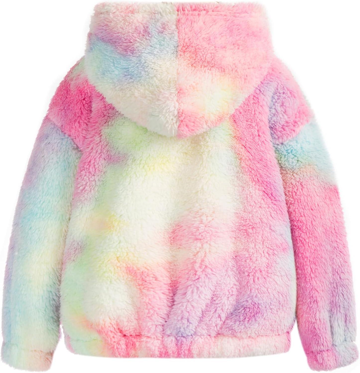 imageGRACE KARIN Girls Fleece Jacket Zip Up Sherpa Coat Kids Fall Hoodie Fuzzy Sweatshirt Size 514Pink Tiedye