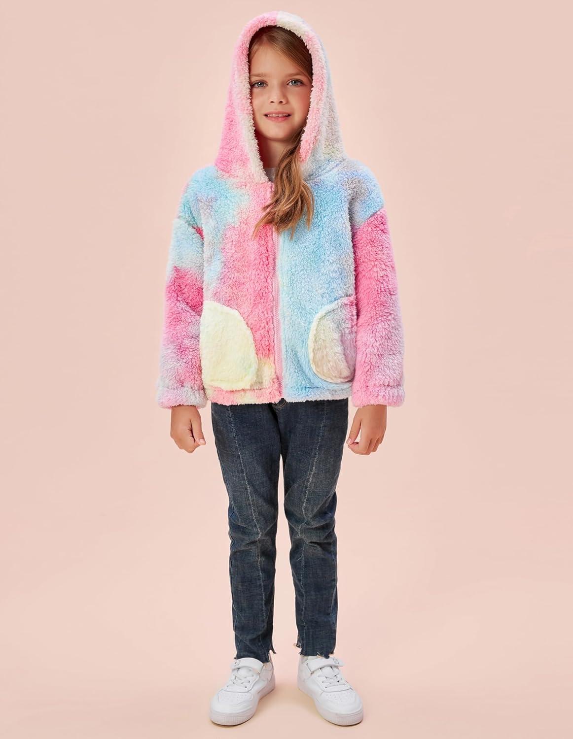 imageGRACE KARIN Girls Fleece Jacket Zip Up Sherpa Coat Kids Fall Hoodie Fuzzy Sweatshirt Size 514Pink Tiedye