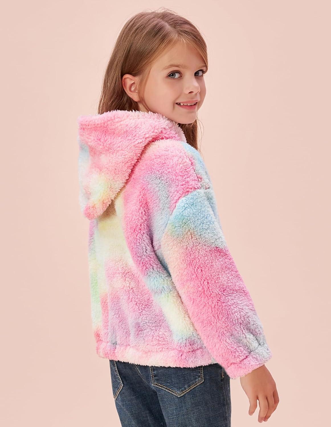 imageGRACE KARIN Girls Fleece Jacket Zip Up Sherpa Coat Kids Fall Hoodie Fuzzy Sweatshirt Size 514Pink Tiedye