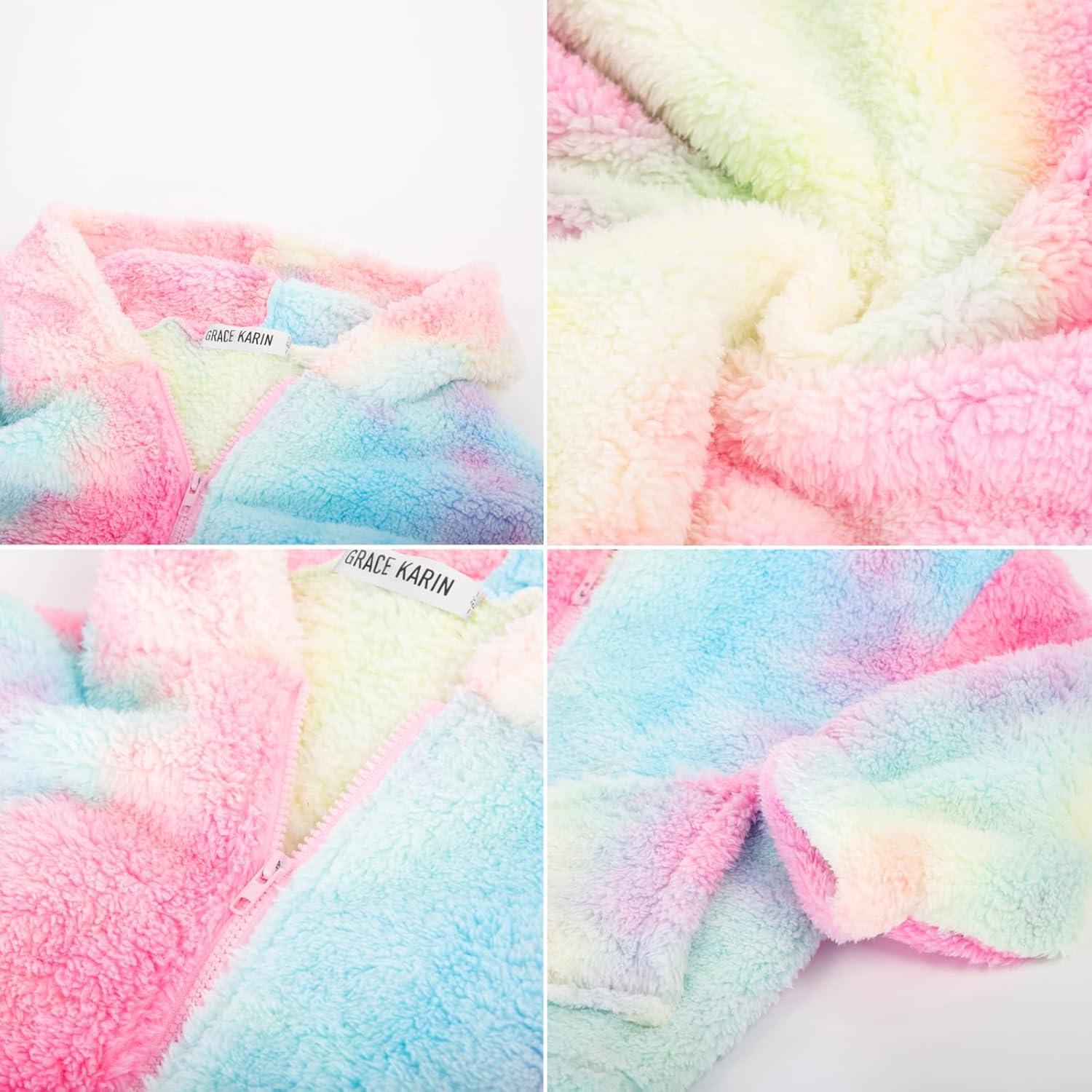 imageGRACE KARIN Girls Fleece Jacket Zip Up Sherpa Coat Kids Fall Hoodie Fuzzy Sweatshirt Size 514Pink Tiedye