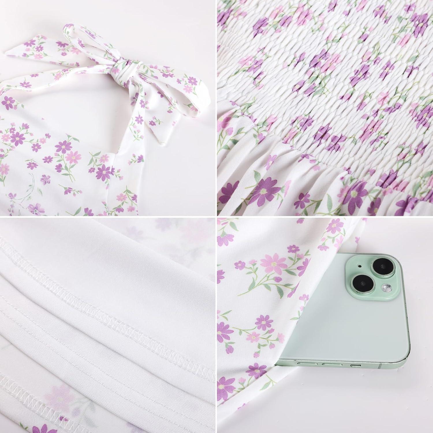 imageGRACE KARIN Girls Floral Summer Dress Spring Holiday Beach Party Sundress Halter Neck Tie Backless Dresses 714 YearsPurple