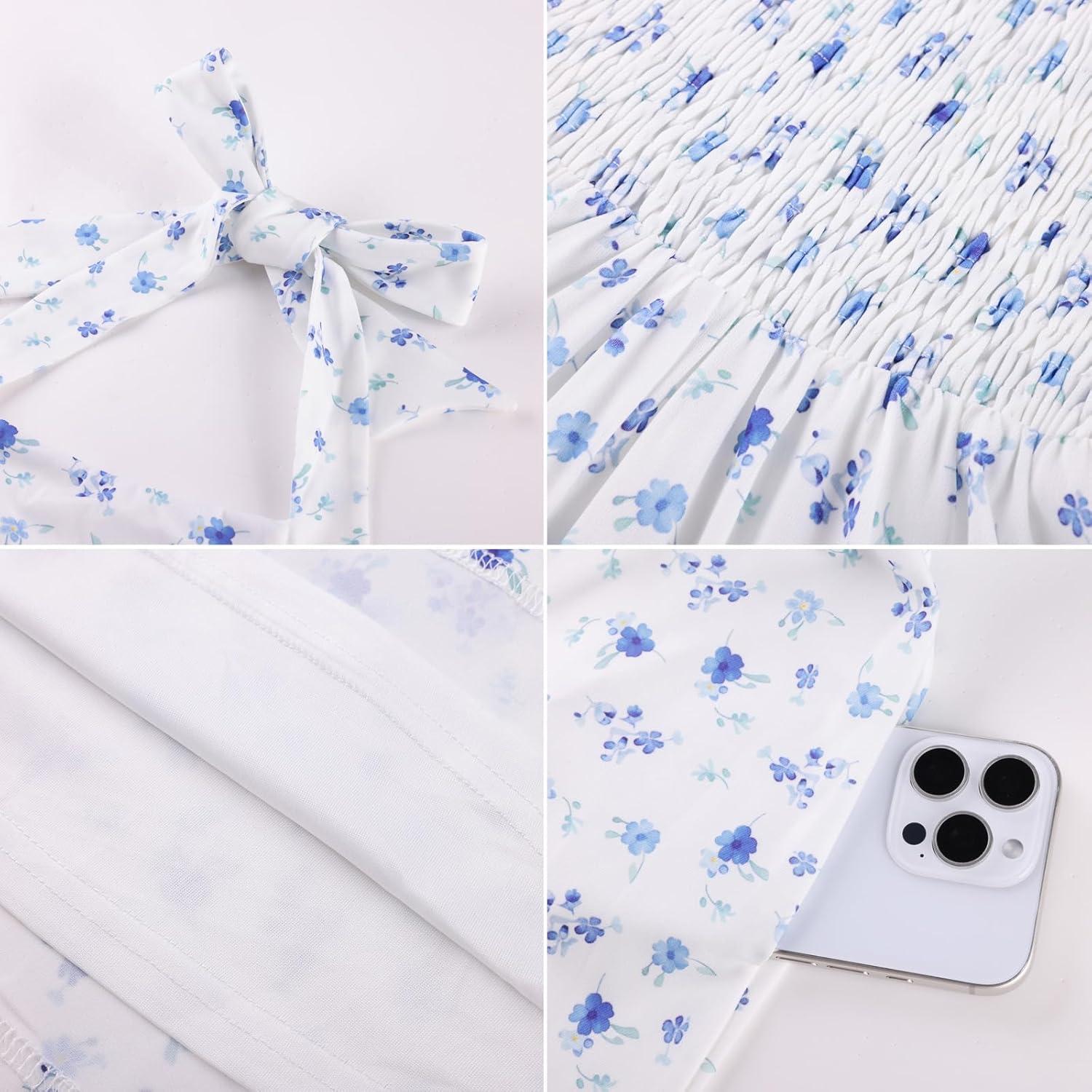 imageGRACE KARIN Girls Floral Summer Dress Spring Holiday Beach Party Sundress Halter Neck Tie Backless Dresses 714 YearsWhite and Blue Floral