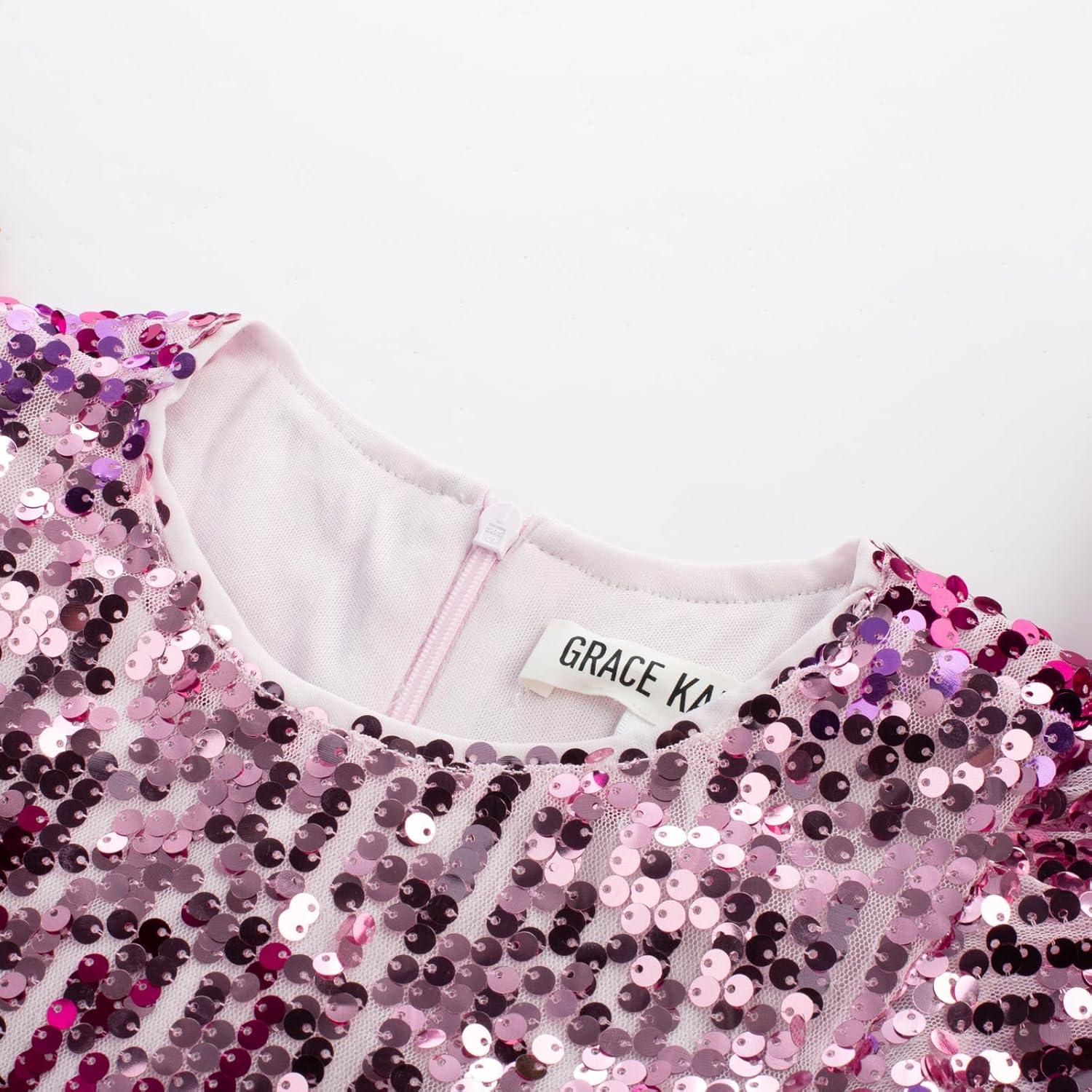 imageGRACE KARIN Girls Flutter Sleeve Sequin Dresses Kids Crew Neck Sparkly Fancy Formal Party Dress with Hairbow 512 YearsLight Purple