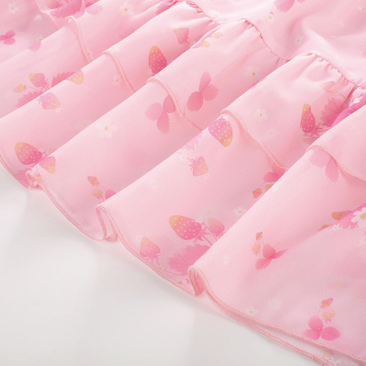 imageGRACE KARIN Girls Flutter Sleeve Smocked Floral Dresses Kids Easter Spring Summer Dress Teen Hawaiian Maxi Long DressesRose Pink Floral