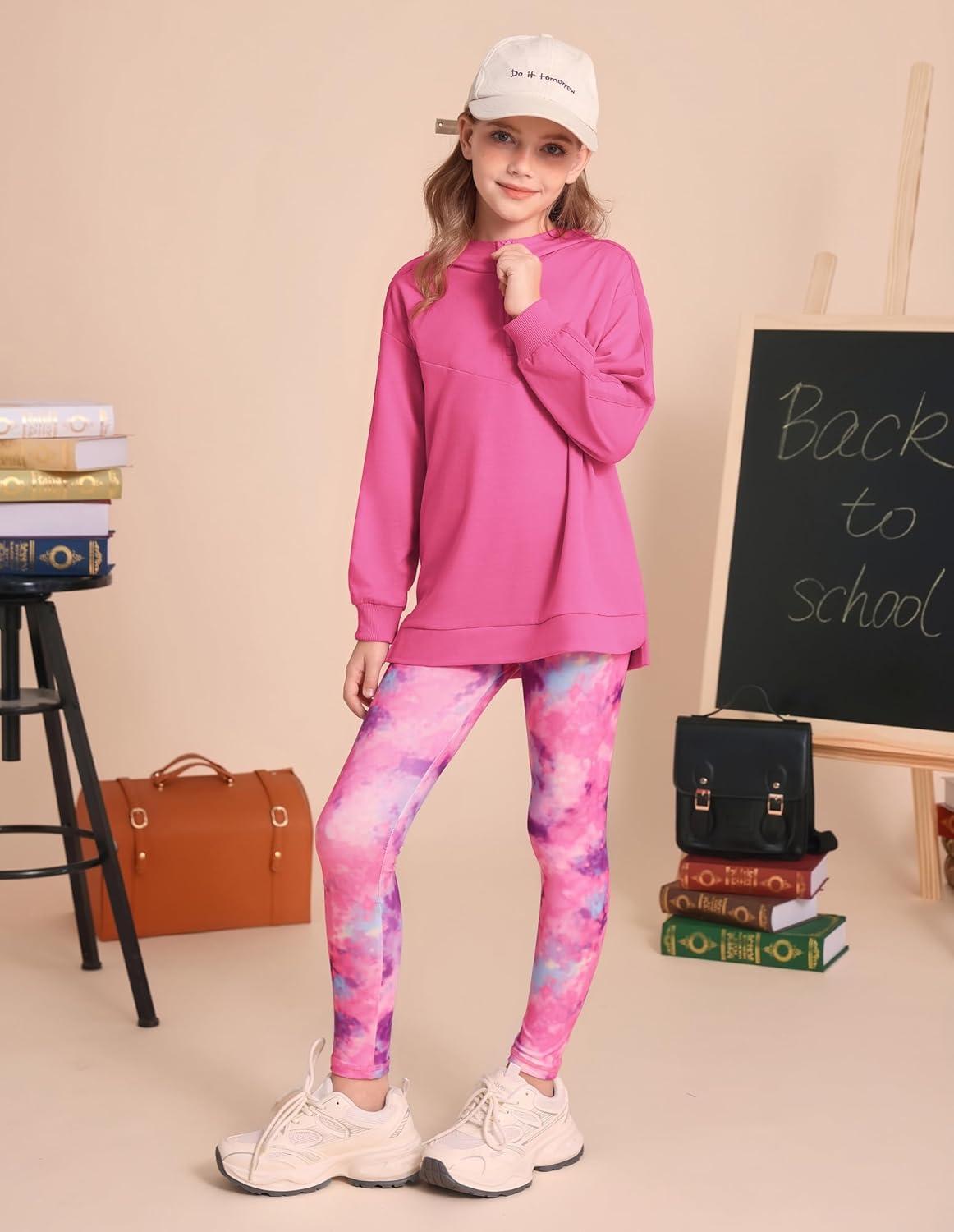 imageGRACE KARIN Girls Hoodie Leggings Set Teen Long Sleeve Fashion Sweatshirts Sweatpant Fall Outfit Winter Clothing 614Rose Pink