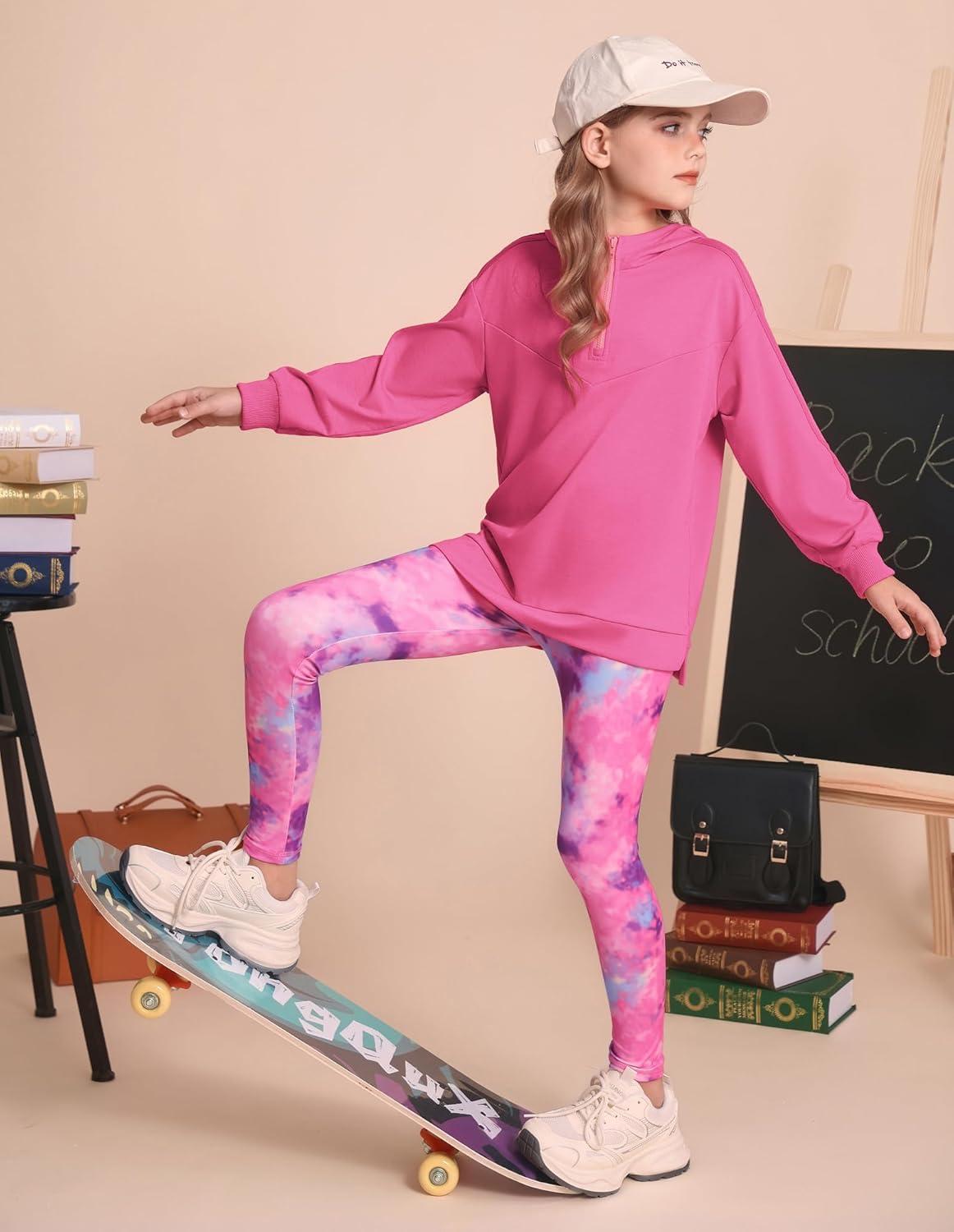 imageGRACE KARIN Girls Hoodie Leggings Set Teen Long Sleeve Fashion Sweatshirts Sweatpant Fall Outfit Winter Clothing 614Rose Pink