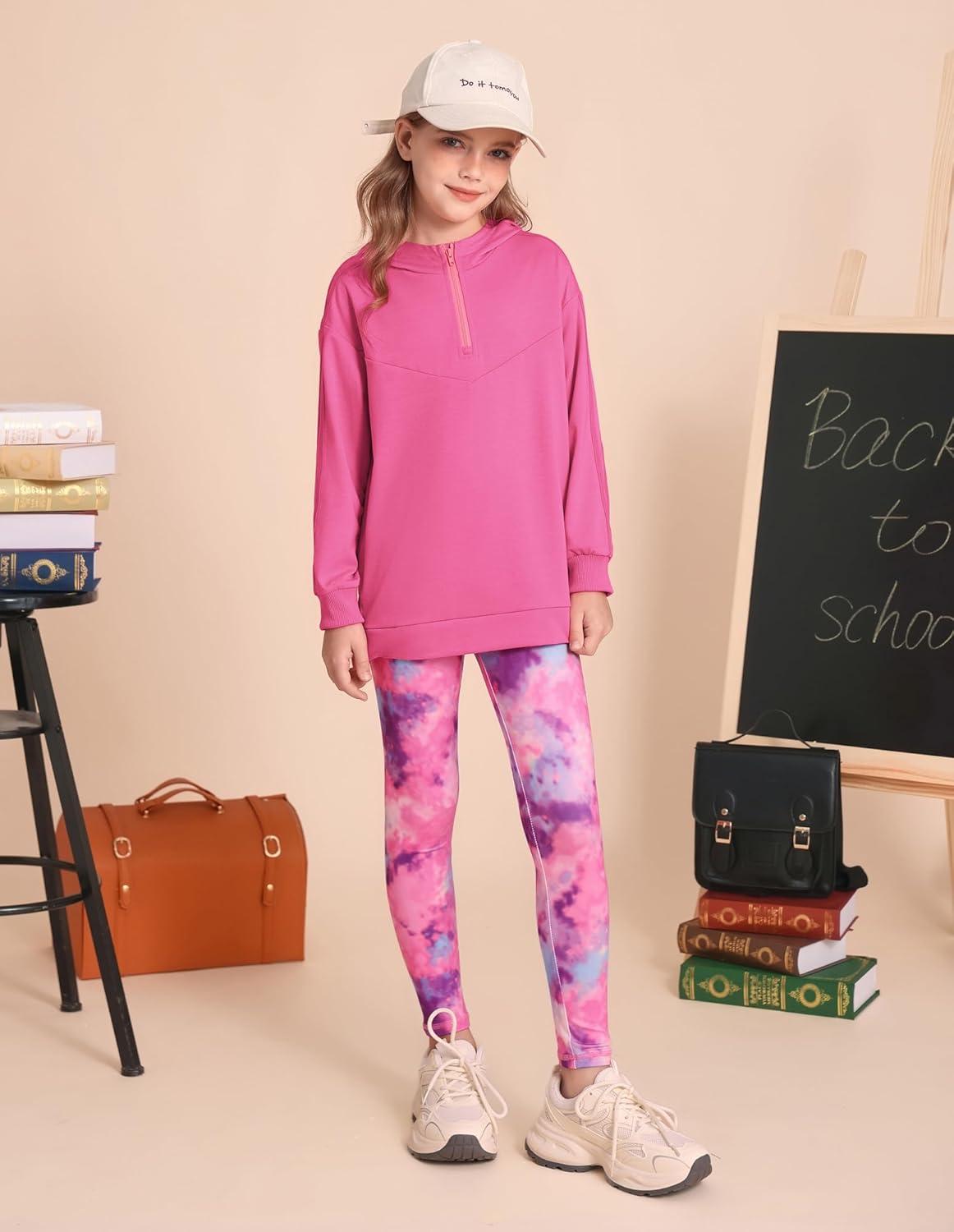imageGRACE KARIN Girls Hoodie Leggings Set Teen Long Sleeve Fashion Sweatshirts Sweatpant Fall Outfit Winter Clothing 614Rose Pink