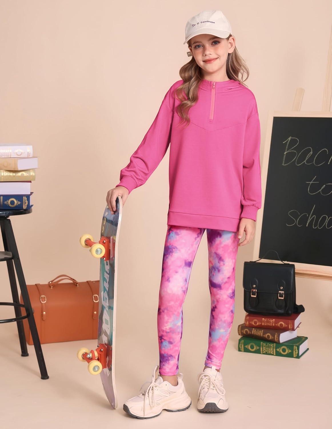 imageGRACE KARIN Girls Hoodie Leggings Set Teen Long Sleeve Fashion Sweatshirts Sweatpant Fall Outfit Winter Clothing 614Rose Pink