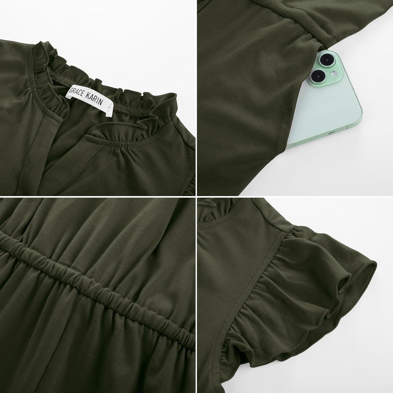 imageGRACE KARIN Girls Jumpsuit Fashion Ruffle Sleeve Drastring Waist Button Front Romper Kids Summer Outfit Size 614Army Green