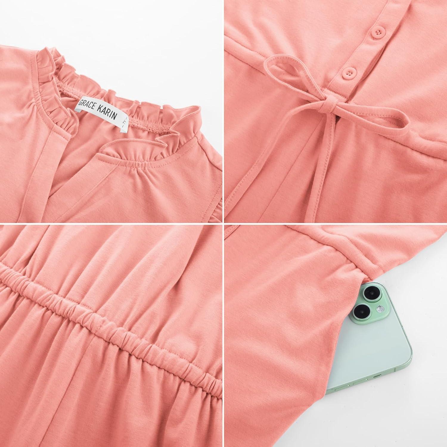 imageGRACE KARIN Girls Jumpsuit Fashion Ruffle Sleeve Drastring Waist Button Front Romper Kids Summer Outfit Size 614Leather Pink