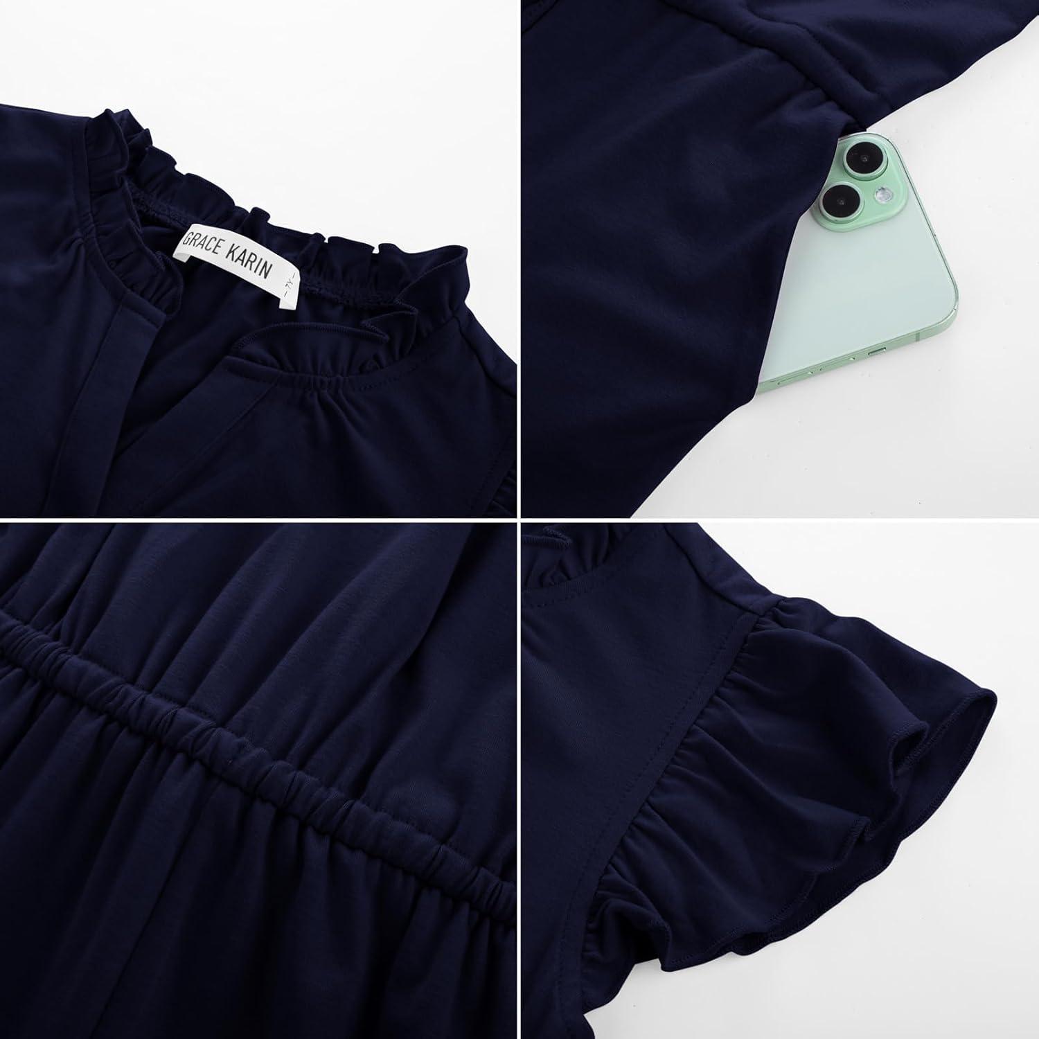 imageGRACE KARIN Girls Jumpsuit Fashion Ruffle Sleeve Drastring Waist Button Front Romper Kids Summer Outfit Size 614Navy Blue