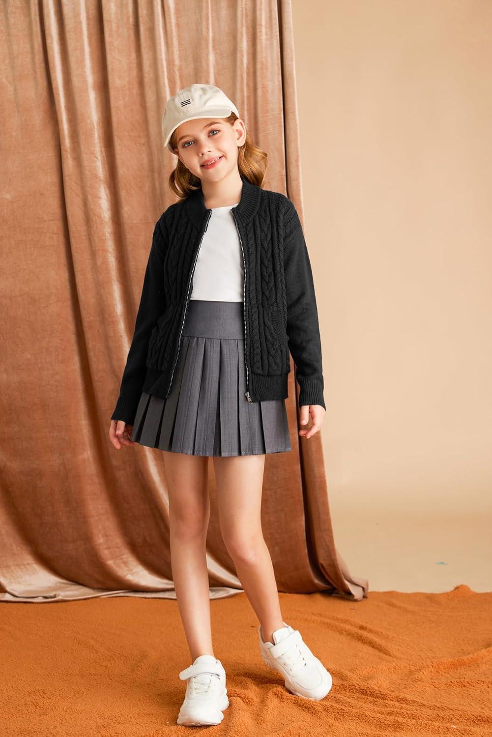 imageGRACE KARIN Girls Knit Cardigan Sweater Zip Long Sleeve Kids School Uniform Fall Jacket Size 614Black