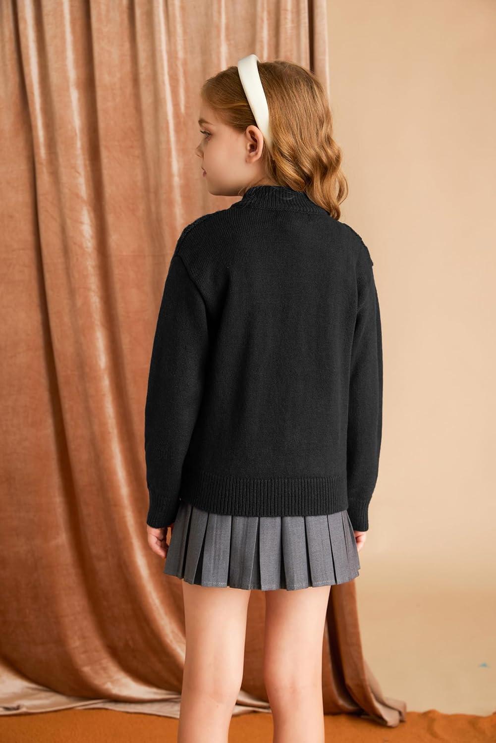 imageGRACE KARIN Girls Knit Cardigan Sweater Zip Long Sleeve Kids School Uniform Fall Jacket Size 614Black