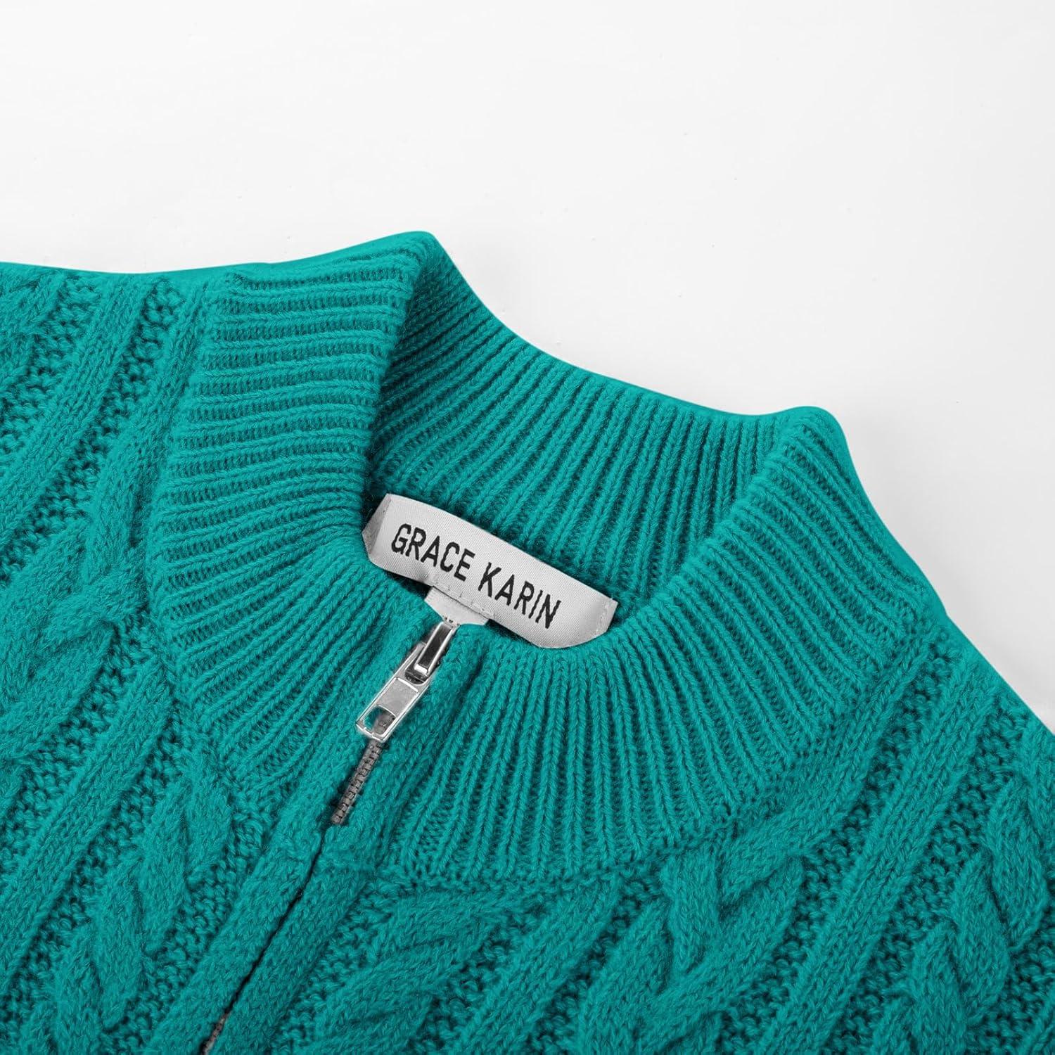 imageGRACE KARIN Girls Knit Cardigan Sweater Zip Long Sleeve Kids School Uniform Fall Jacket Size 614Bluegreen